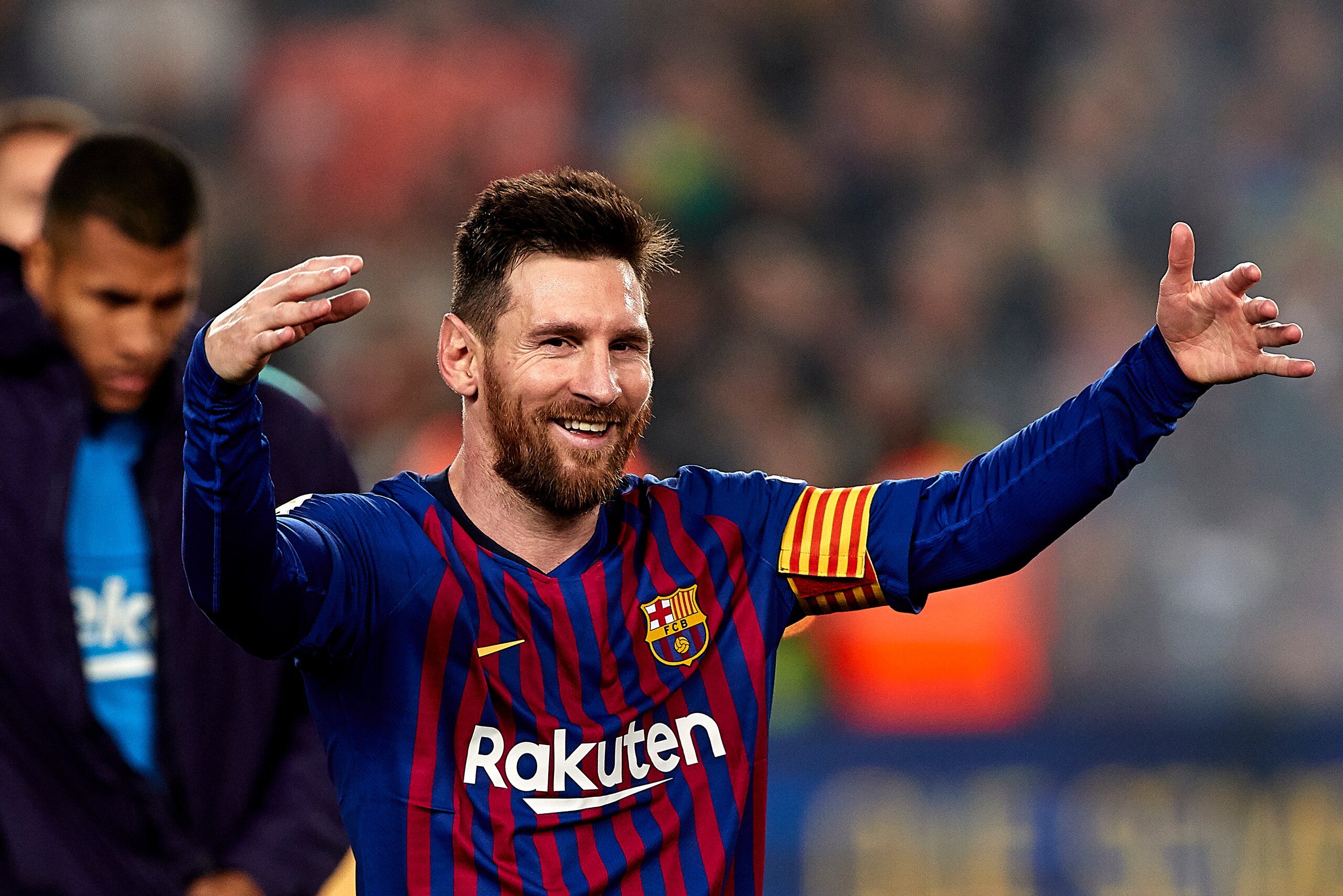 BARCELONA, SPAIN - APRIL 27: Lionel Messi of FC Barcelona during the celebration after the victory in the La Liga match between FC Barcelona and Levante UD at Camp Nou on April 27, 2019 in Barcelona, Spain. (Photo by Quality Sport Images/Getty Images) BARCELONA, SPAIN - APRIL 27: Lionel Messi of FC Barcelona during the celebration after the victory in the La Liga match between FC Barcelona and Levante UD at Camp Nou on April 27, 2019 in Barcelona, Spain. (Photo by Quality Sport Images/Getty Images)