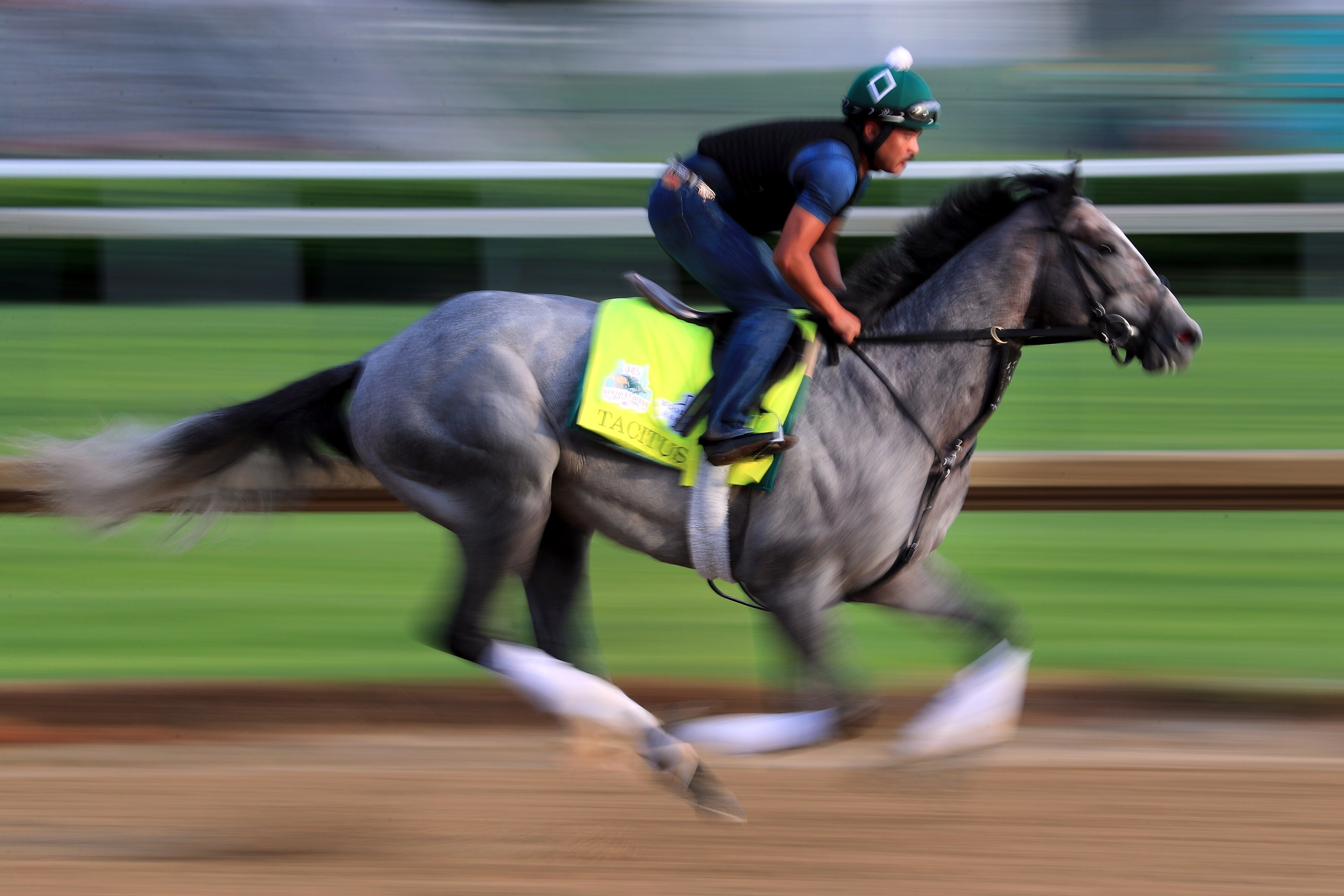 LOUISVILLE, KENTUCKY - MAY 02: Tacitus trains on the track during morning workouts in preparation for the 145th running of the Kentucky Derby at Churchill Downs on May 2, 2019 in Louisville, Kentucky. (Photo by Tom Pennington/Getty Images) LOUISVILLE, KENTUCKY - MAY 02: Tacitus trains on the track during morning workouts in preparation for the 145th running of the Kentucky Derby at Churchill Downs on May 2, 2019 in Louisville, Kentucky. (Photo by Tom Pennington/Getty Images)
