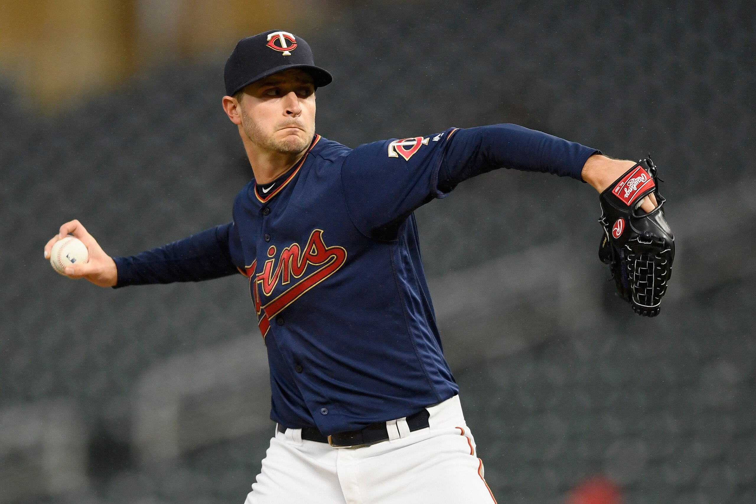 MINNEAPOLIS, MN - APRIL 17: Jake Odorizzi #12 of the Minnesota Twins delivers a pitch against the Toronto Blue Jays during the first inning of the game on April 17, 2019 at Target Field in Minneapolis, Minnesota. (Photo by Hannah Foslien/Getty Images)