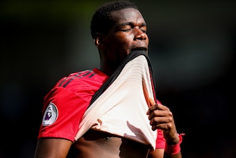 HUDDERSFIELD, ENGLAND - MAY 05:  Paul Pogba of Manchester United reacts at full time during the Premier League match between Huddersfield Town and Manchester United at John Smith's Stadium on May 5, 2019 in Huddersfield, United Kingdom. (Photo by Robbie J