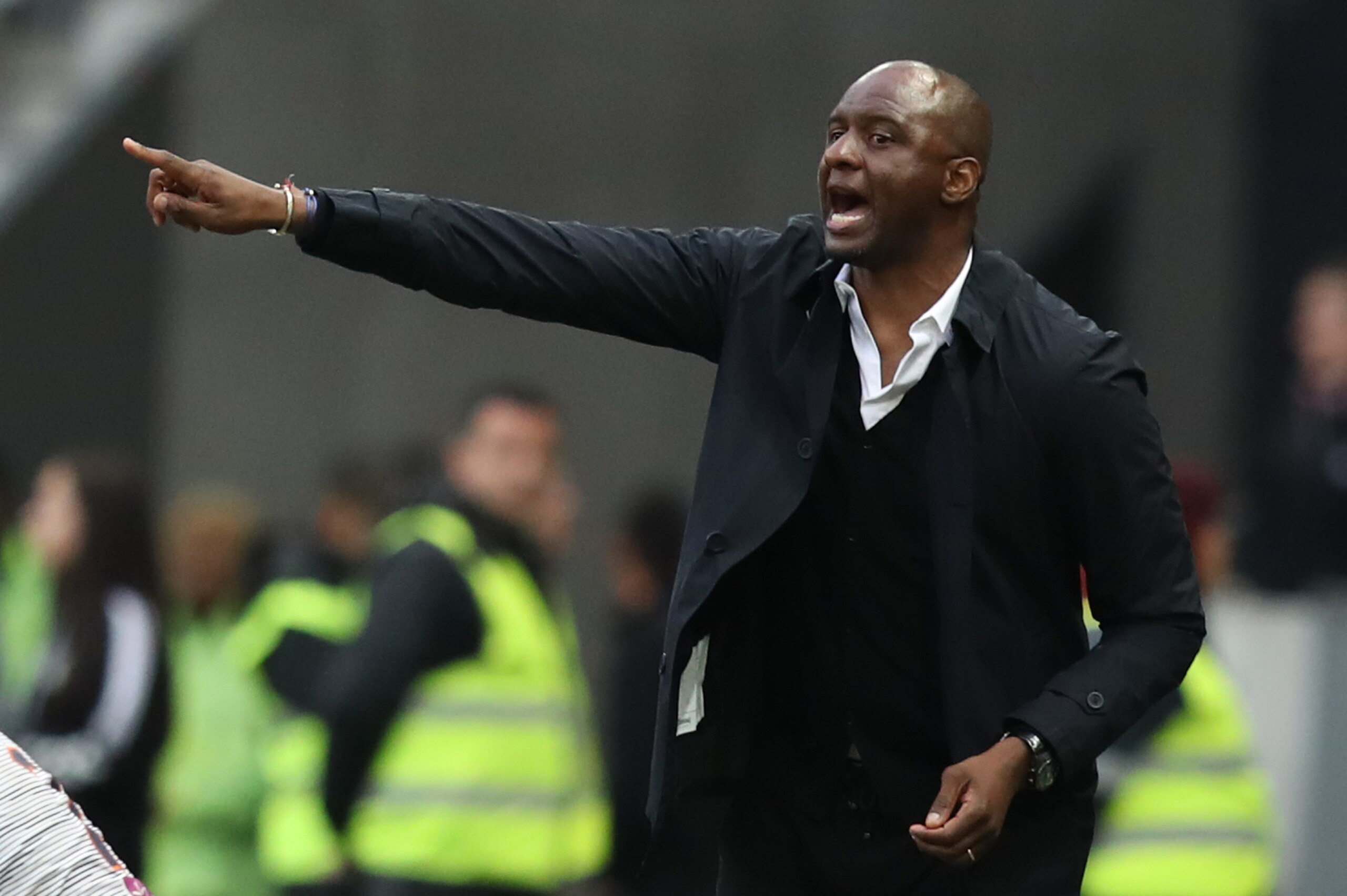 Nice's French head coach Patrick Vieira gestures during the French L1 football match Nice vs Montpellier on April 8, 2019 at the