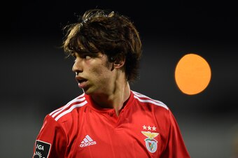 Benfica's Portuguese forward Joao Felix gestures during the Portuguese league football match Rio Ave FC vs SL Benfica at the Dos Arcos stadium in Vila do Conde on May 12, 2019. - Benfica won the match 3-2. (Photo by MIGUEL RIOPA / AFP)        (Photo credi