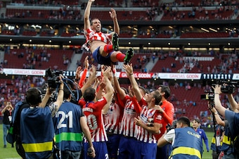 MADRID, SPAIN - MAY 12: Diego Godin of Atletico de Madrid laughs after the La Liga match between Club Atletico de Madrid and Sevilla FC at Wanda Metropolitano on May 12, 2019 in Madrid, Spain. (Photo by TF-Images/Getty Images)