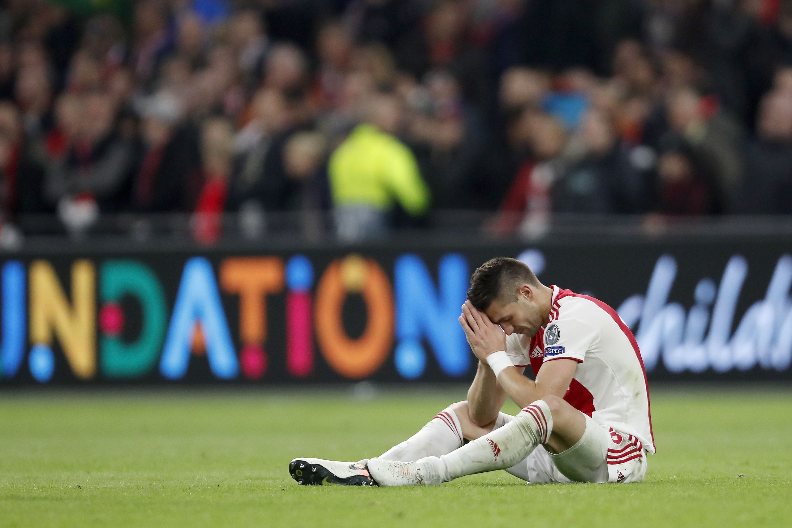 Dusan Tadic of Ajax during the UEFA Champions League semi final match Ajax Amsterdam and Tottenham Hotspur FC at the Johan Cruijff Arena on May 08, 2019 in Amsterdam, The Netherlands(Photo by VI Images via Getty Images)