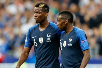 PARIS, FRANCE - OCTOBER 16: Paul Pogba of France and Blaise Matuidi of France look on during the UEFA Nations League A group one match between France and Germany at Stade de France on October 16, 2018 in Paris, France. (Photo by TF-Images/Getty Images)