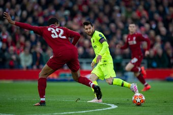 LIVERPOOL, ENGLAND - MAY 07: Lionel Messi of Barcelona in action during the UEFA Champions League Semi Final second leg match between Liverpool and Barcelona at Anfield on May 7, 2019 in Liverpool, England. (Photo by Visionhaus/Getty Images)
