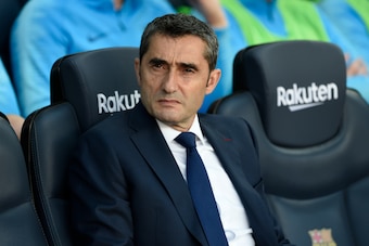Barcelona's coach Ernesto Valverde attends the Spanish League football match between Barcelona and Getafe at the Camp Nou Stadium in Barcelona on May 12, 2019. (Photo by Josep LAGO / AFP)        (Photo credit should read JOSEP LAGO/AFP/Getty Images)