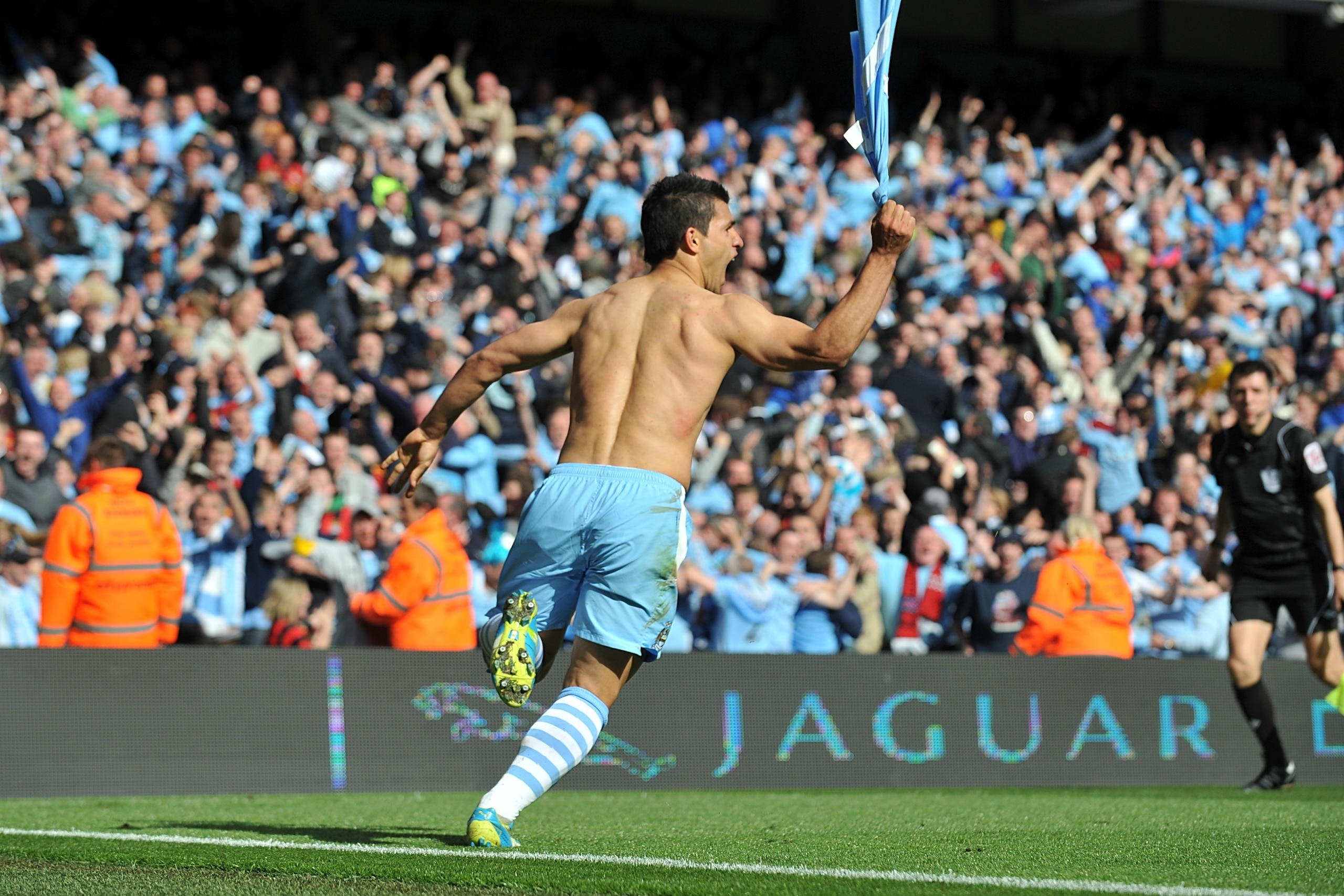 Sergio Aguero after his iconic title-winning goal in 2012