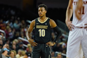 LOS ANGELES, CA - NOVEMBER 11:  Darius Garland #10 of the Vanderbilt Commodores looks on against the USC Trojans during a game at The Galen Center on November 11, 2018 in Los Angeles, California.  (Photo by Cassy Athena/Getty Images)