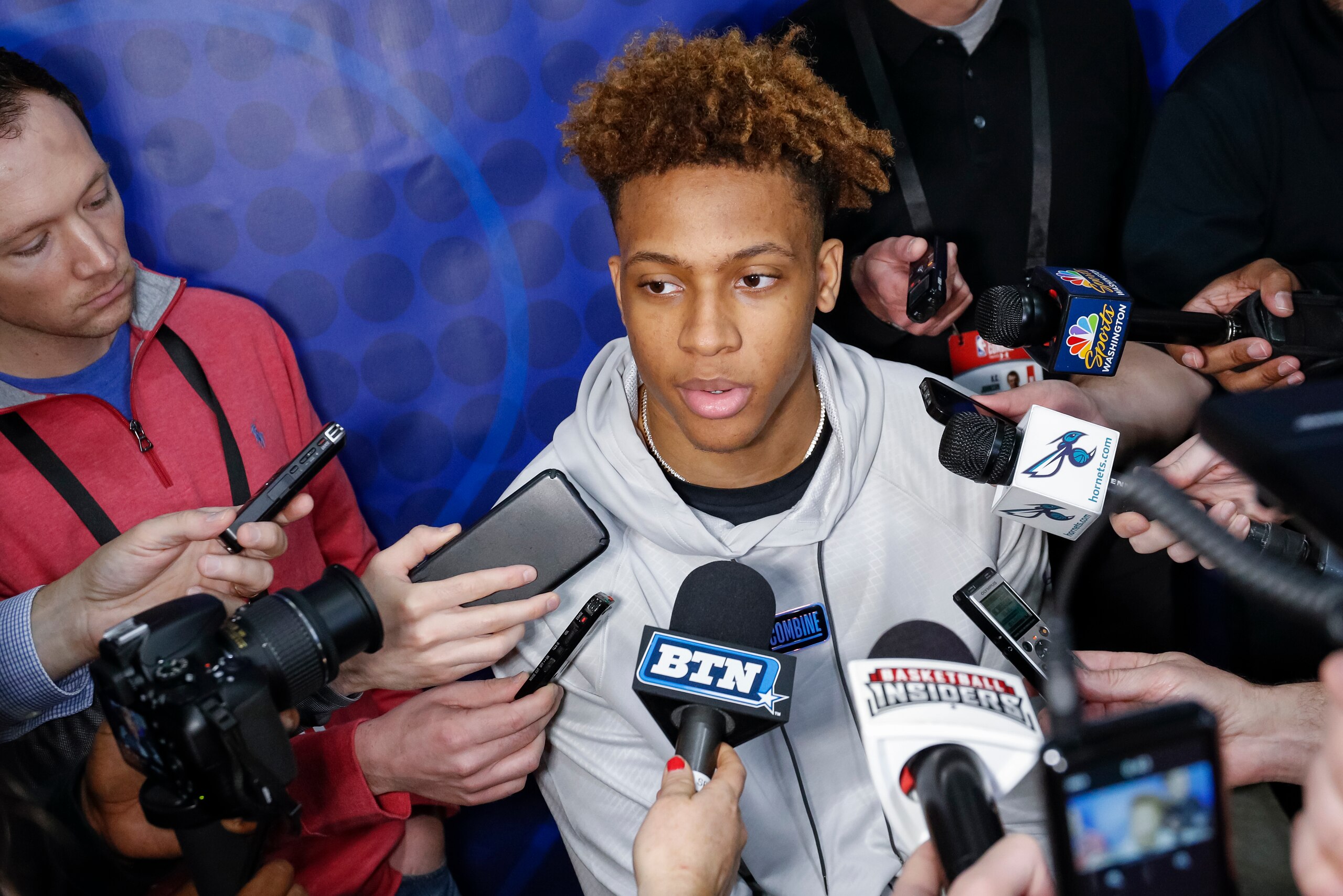 CHICAGO, IL - MAY 17: Romeo Langford of Indiana speaks to the media during the 2019 NBA Combine at Quest MultiSport Complex on May 17, 2019 in Chicago, Illinois. NOTE TO USER: User expressly acknowledges and agrees that, by downloading and or using this p