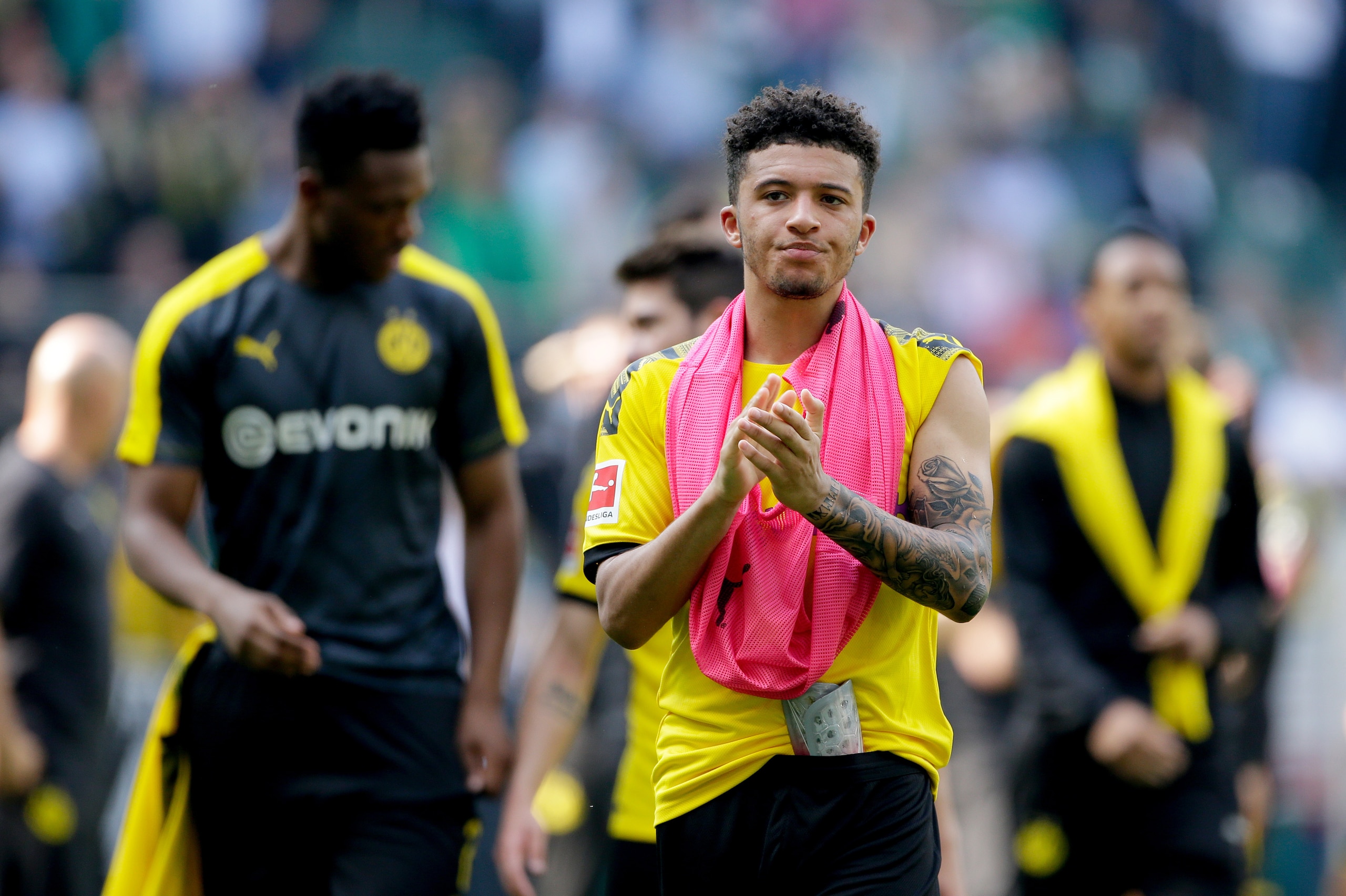 MONCHENGLADBACH, GERMANY - MAY 18: Jadon Sancho of Borussia Dortmund during the German Bundesliga  match between Borussia Monchengladbach v Borussia Dortmund at the Borussia Park on May 18, 2019 in Monchengladbach Germany (Photo by Etienne Zegers/Soccrate