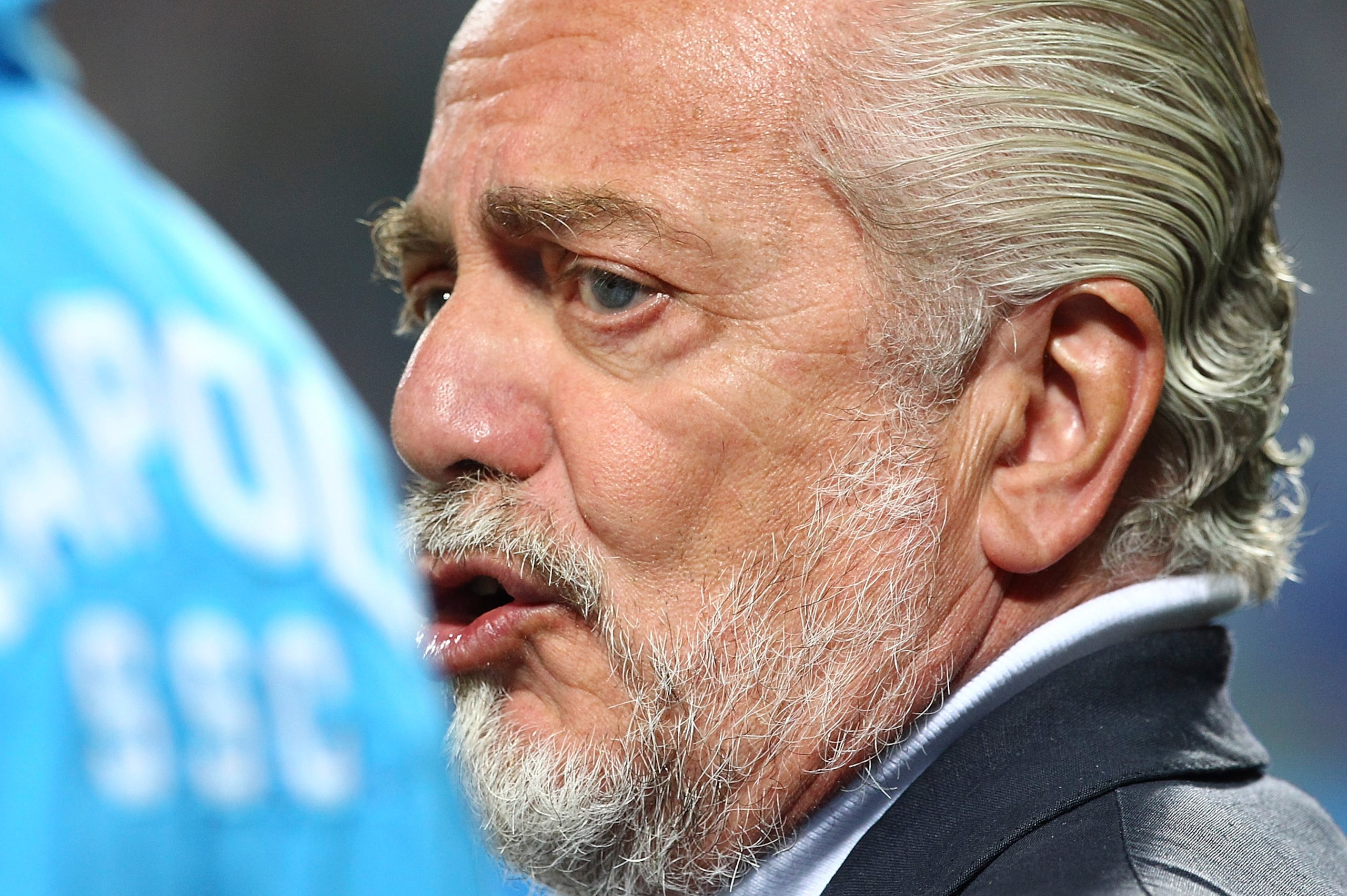 REGGIO NELL'EMILIA, ITALY - AUGUST 23:  SSC Napoli president Aurelio De Laurentiis looks on before the Serie A match between US Sassuolo Calcio and SSC Napoli at Mapei Stadium - Città del Tricolore on August 23, 2015 in Reggio nell'Emilia, Italy.  (Photo 