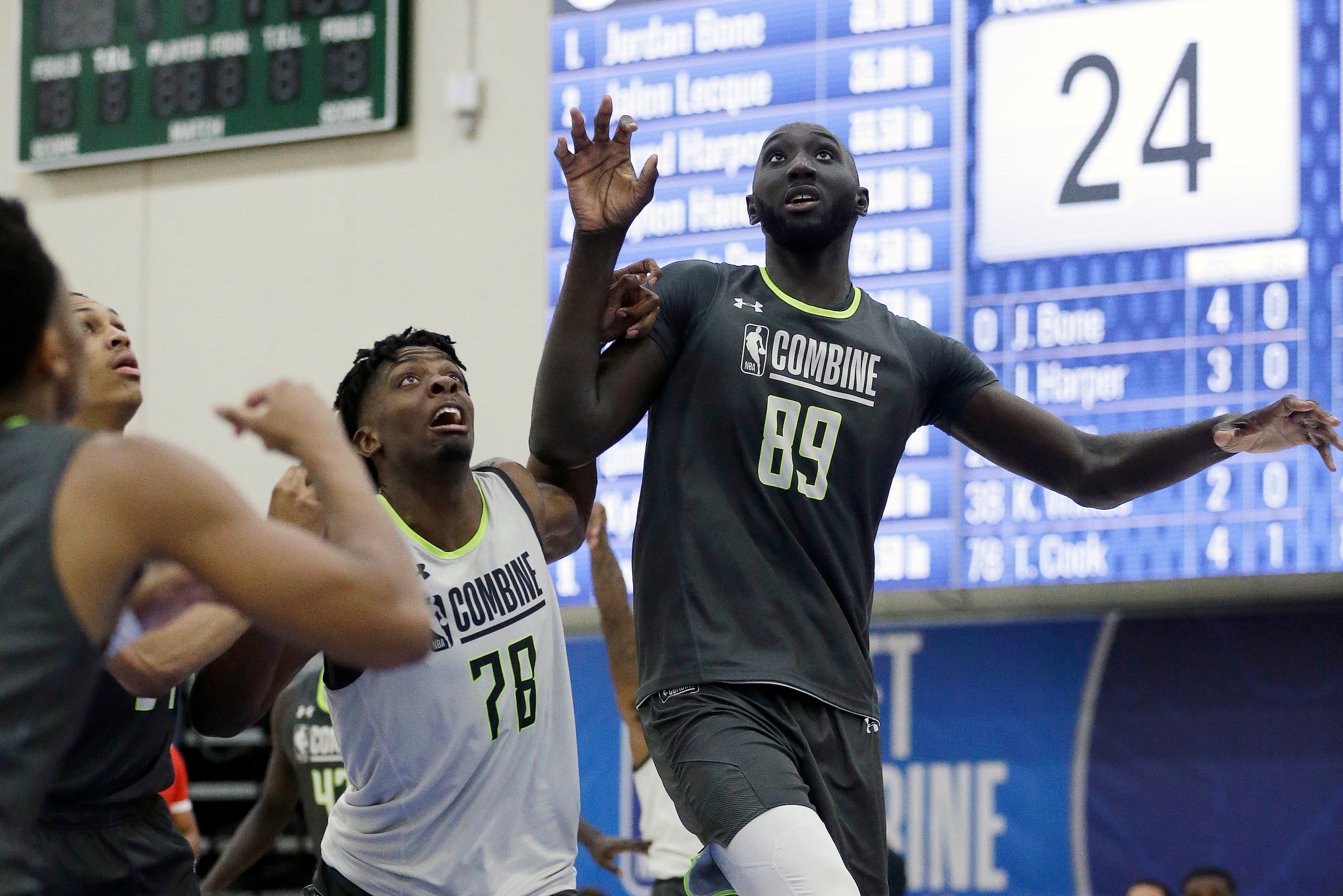 CHICAGO, IL - MAY 17: Tyler Cook #78 and Tacko Fall #89 fight for position during Day Two of the 2019 NBA Draft Combine on May 17, 2019 at the Quest MultiSport Complex in Chicago, Illinois. NOTE TO USER: User expressly acknowledges and agrees that, by dow