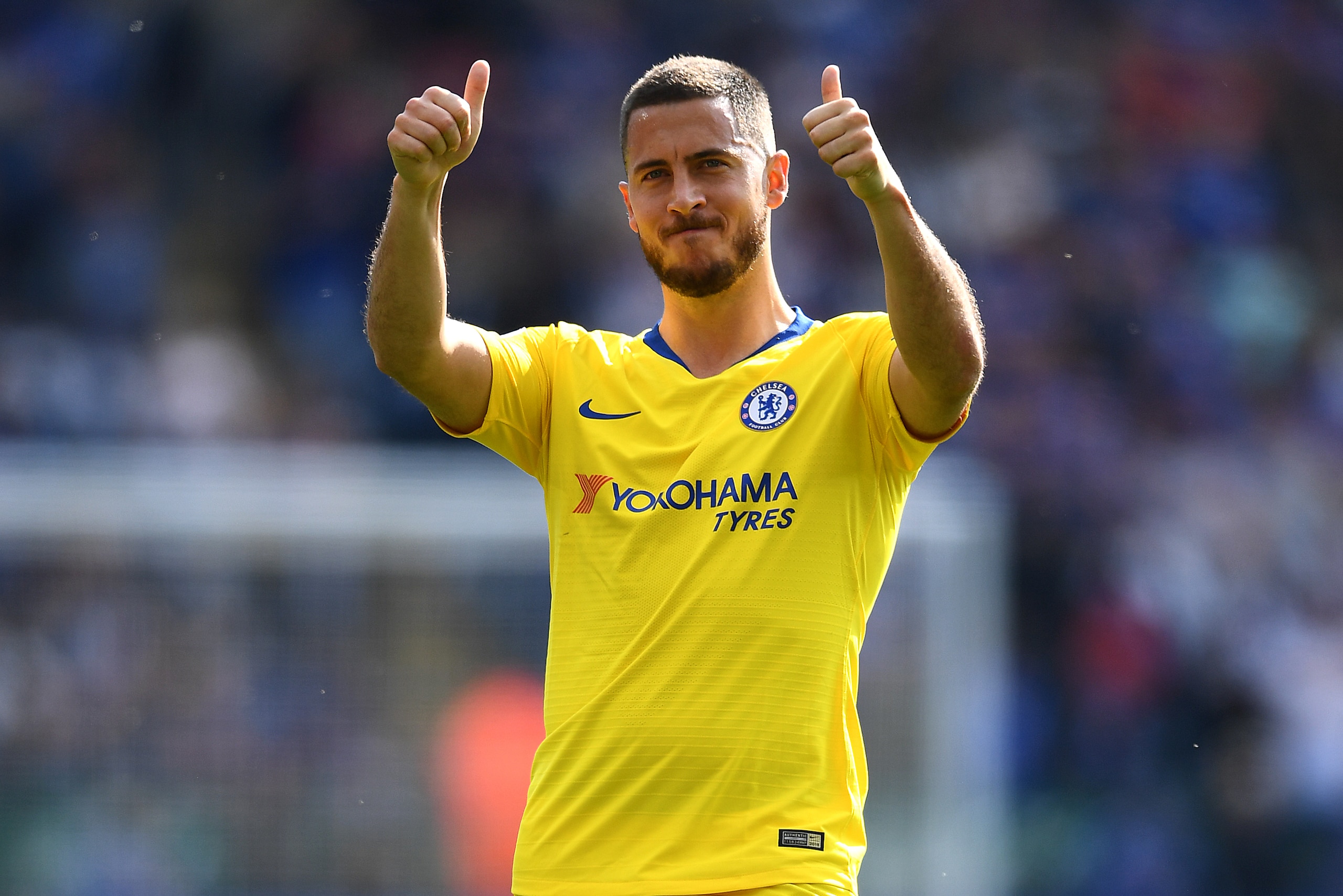 LEICESTER, ENGLAND - MAY 12: Eden Hazard of Chelsea acknowledges the fans after the Premier League match between Leicester City and Chelsea FC at The King Power Stadium on May 12, 2019 in Leicester, United Kingdom. (Photo by Clive Mason/Getty Images) LEICESTER, ENGLAND - MAY 12: Eden Hazard of Chelsea acknowledges the fans after the Premier League match between Leicester City and Chelsea FC at The King Power Stadium on May 12, 2019 in Leicester, United Kingdom. (Photo by Clive Mason/Getty Images)