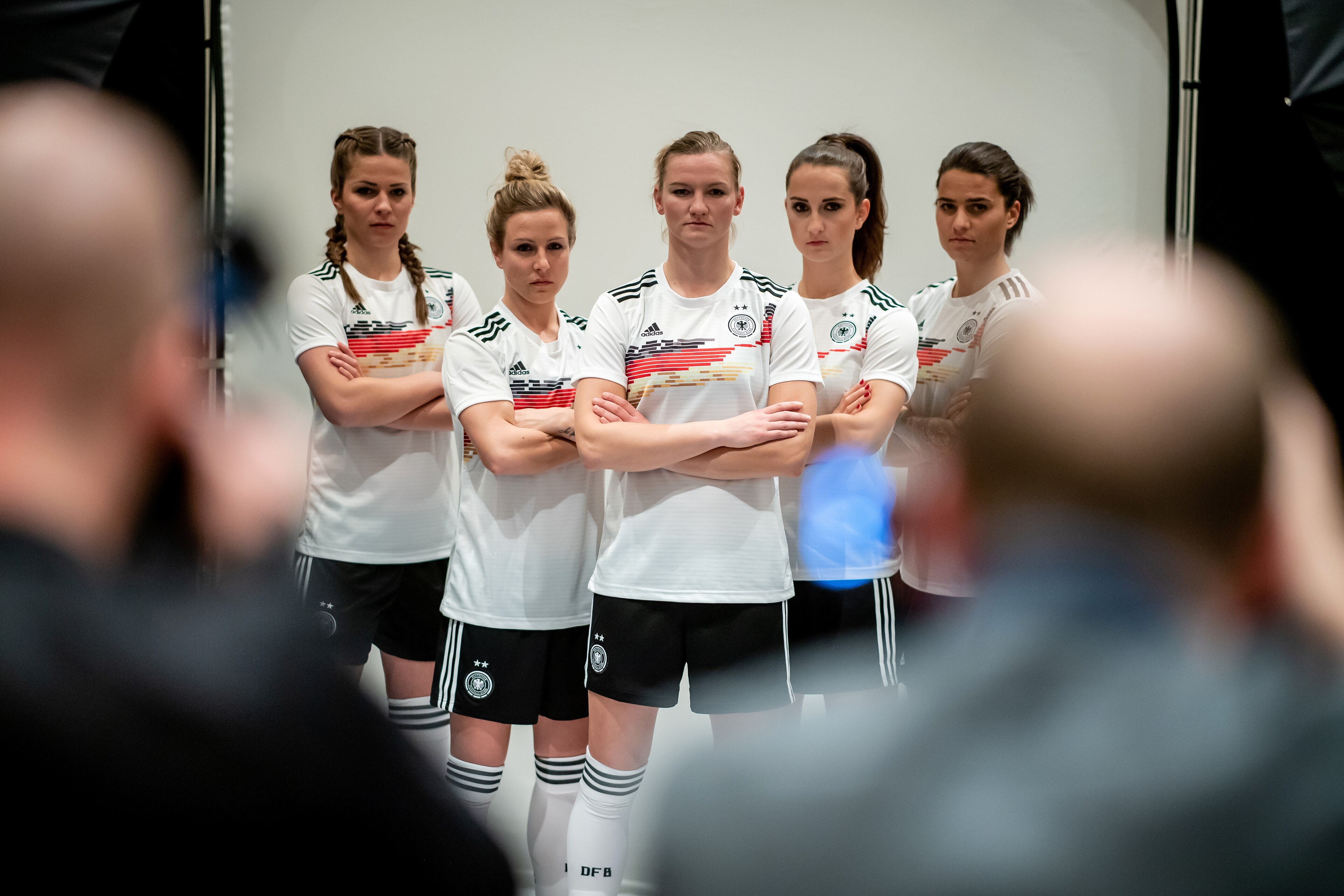 MUNICH, GERMANY - MARCH 4: (EXCLUSIVE COVERAGE) Melanie Leupolz, Svenja Huth, Alexandra Popp, Sara Daebritz and Dzsenifer Marozsan (L-R) are seen during the DFB Women's Marketing Days at Hotel Hilton Munich Park on March 4, 2019 in Munich, Germany. (Photo