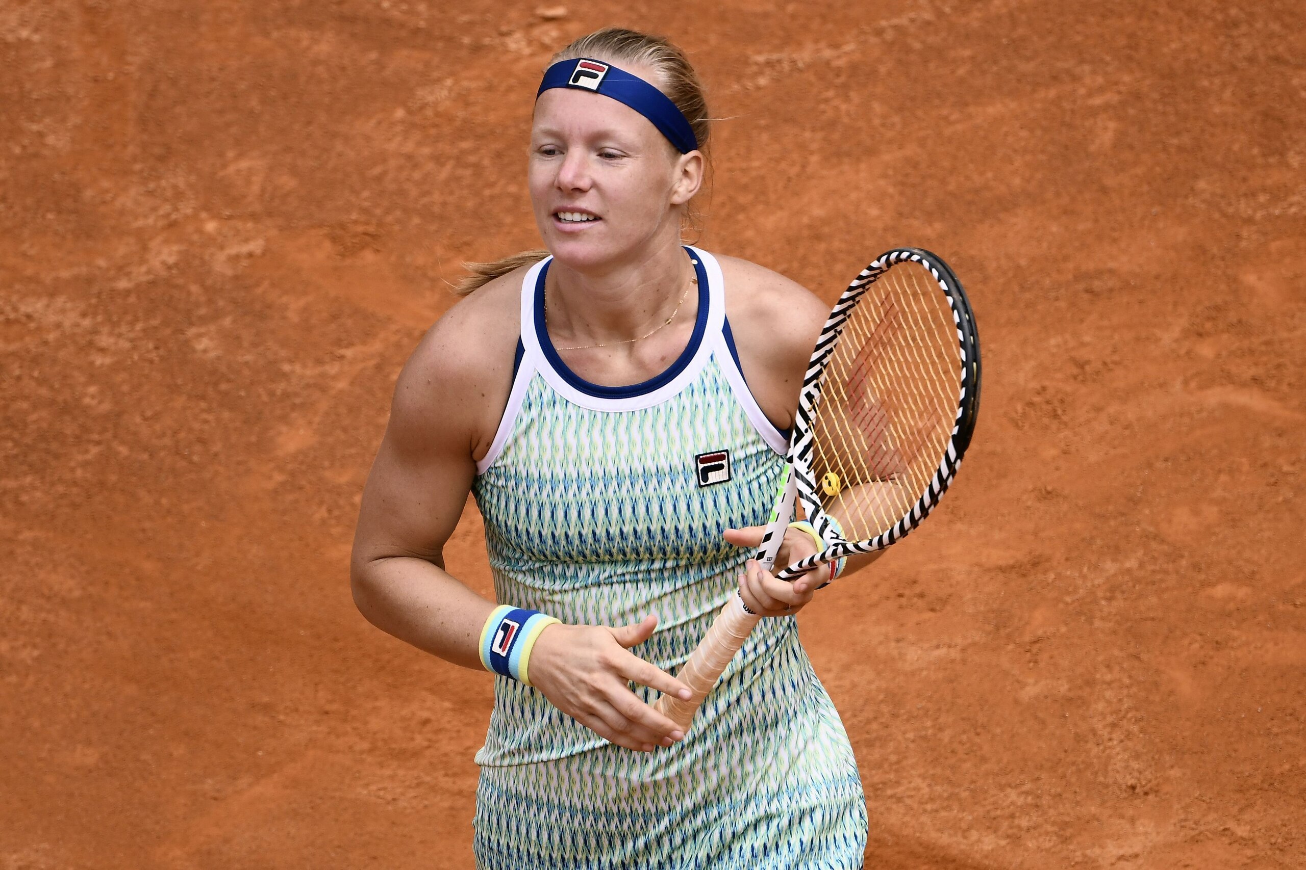 Dutch Kiki Bertens reacts after making a point against Britain's Johanna Konta during their WTA Masters tournament semi final tennis match at the Foro Italico in Rome on May 18, 2019. (Photo by Filippo MONTEFORTE / AFP)        (Photo credit should read FI