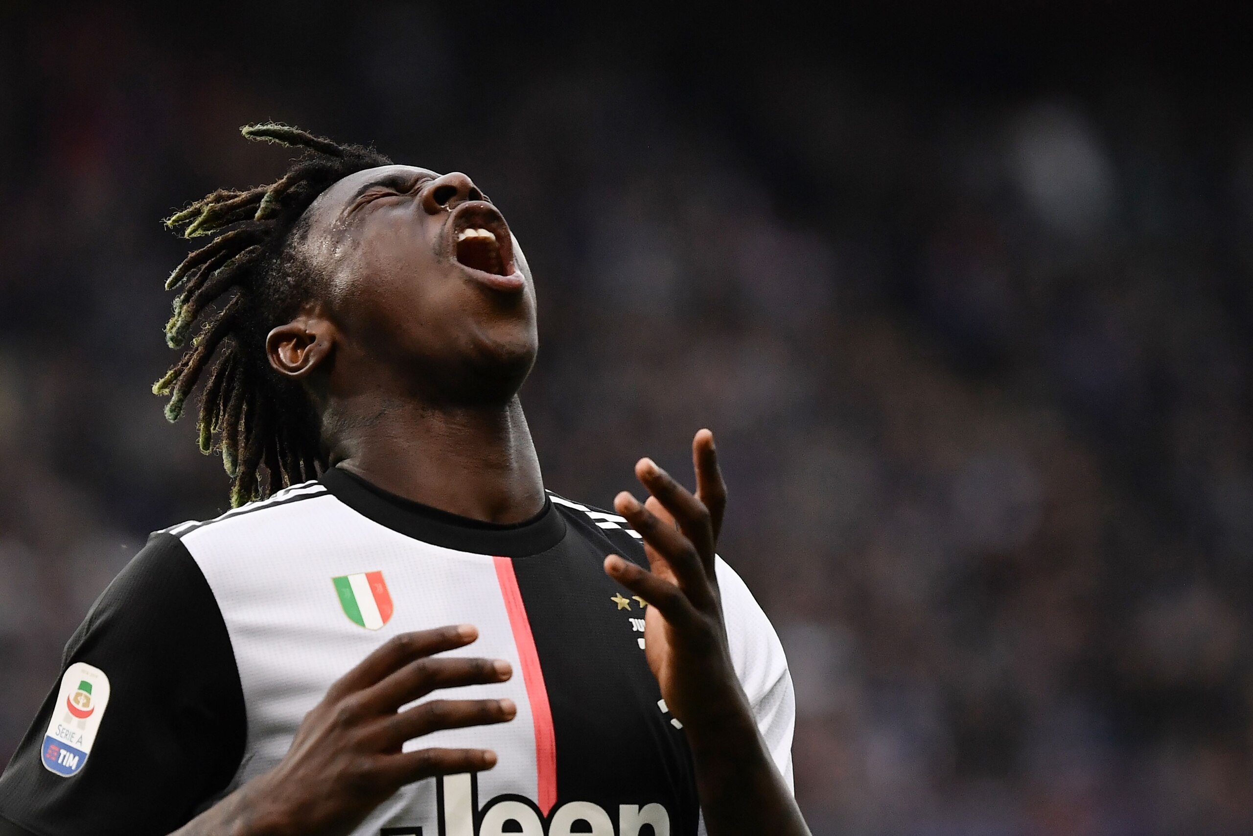 Juventus' Italian forward Moise Kean reacts during the Italian Serie A football match Sampdoria vs Juventus on May 26, 2019 at the 'Luigi Ferraris' in Genoa. (Photo by MARCO BERTORELLO / AFP)        (Photo credit should read MARCO BERTORELLO/AFP/Getty Ima