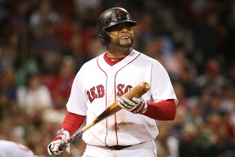 BOSTON, MA - JUNE 09:  Pablo Sandoval #48 of the Boston Red Sox reacts in the seventh inning of a game against the Detroit Tigers at Fenway Park on June 9, 2017 in Boston, Massachusetts.  (Photo by Adam Glanzman/Getty Images)