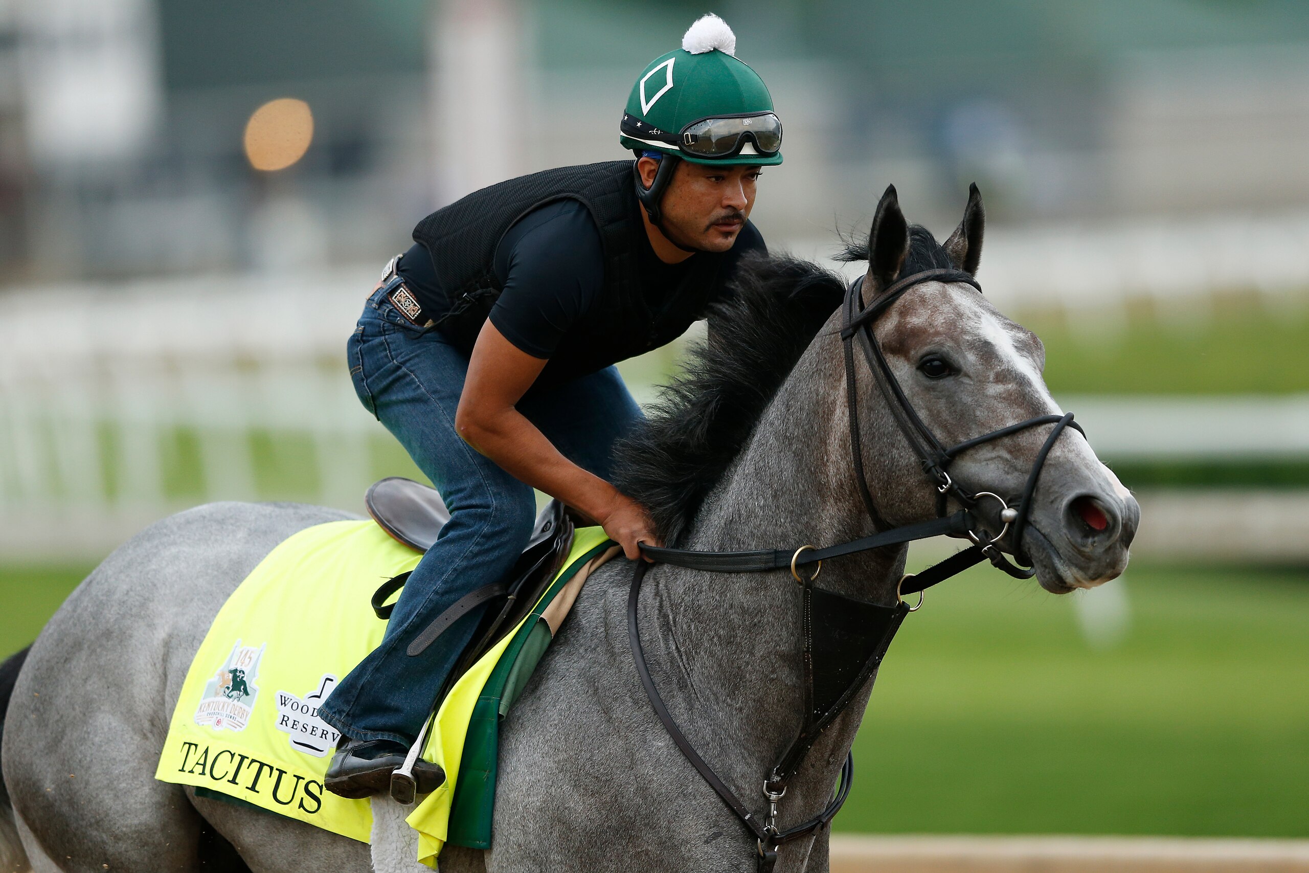 LOUISVILLE, KENTUCKY - APRIL 30: Tacitus trains on the track during morning workouts in preparation for the 145th running of the Kentucky Derby at Churchill Downs on April 30, 2019 in Louisville, Kentucky. (Photo by Michael Reaves/Getty Images)