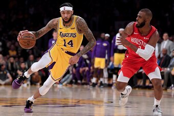 LOS ANGELES, CALIFORNIA - FEBRUARY 21:  Brandon Ingram #14 of the Los Angeles Lakers drives to the basket on Chris Paul #3 of the Houston Rockets during a 111-106 Laker win at Staples Center on February 21, 2019 in Los Angeles, California. (Photo by Harry