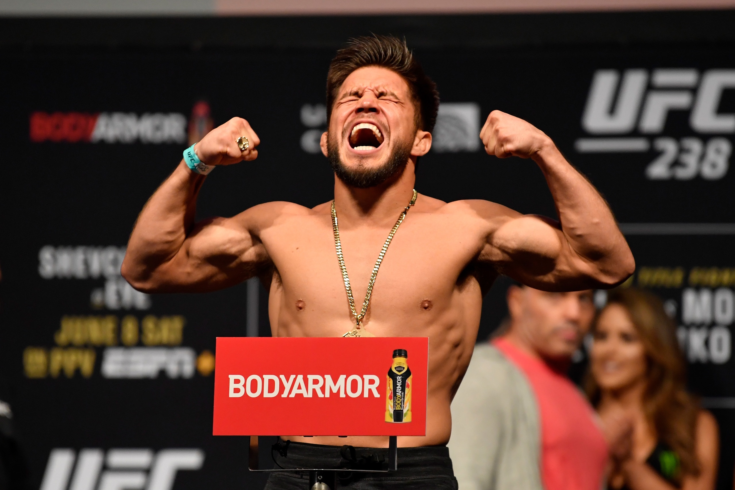 CHICAGO, IL - JUNE 07: Henry Cejudo poses on the scale during the UFC 238 weigh-in at the United Center on June 7, 2019 in Chicago, Illinois. (Photo by Jeff Bottari/Zuffa LLC/Zuffa LLC via Getty Images) CHICAGO, IL - JUNE 07: Henry Cejudo poses on the scale during the UFC 238 weigh-in at the United Center on June 7, 2019 in Chicago, Illinois. (Photo by Jeff Bottari/Zuffa LLC/Zuffa LLC via Getty Images)