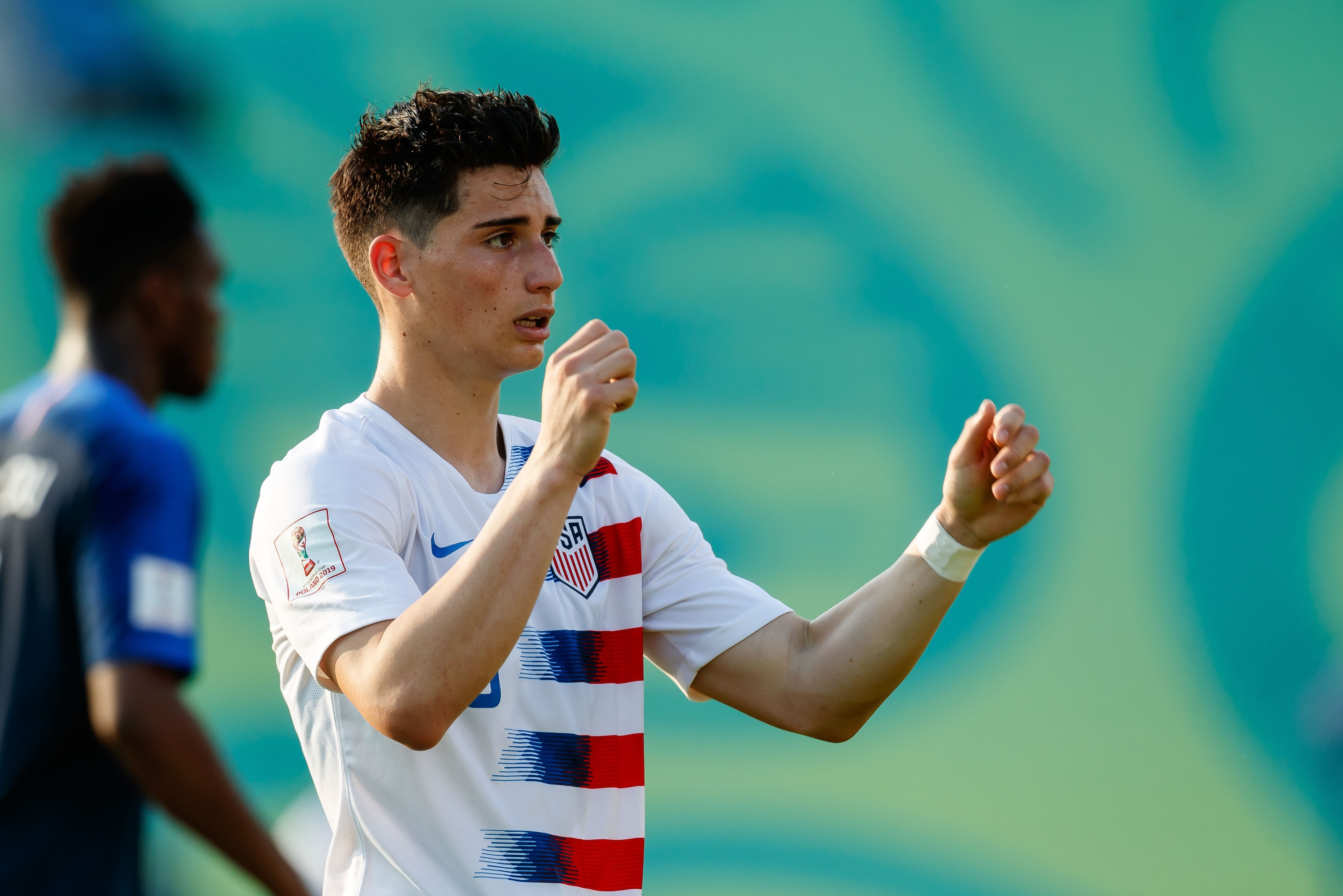 BYDOGOSZCZ, POLAND - JUNE 04: Sebastian Soto of USA gestures during the 2019 FIFA U-20 World Cup Round of 16 match between France and USA at Zdzislaw-Krzyszkowiak-Stadion on June 04, 2019 in Bydgoszcz, Poland. (Photo by TF-Images/Getty Images)