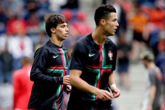 PORTO, PORTUGAL - JUNE 5: Joao Felix of Portugal, Cristiano Ronaldo of Portugal  during the  UEFA Nations league match between Portugal  v Switzerland  at the Estadio Dragao on June 5, 2019 in Porto Portugal (Photo by Erwin Spek/Soccrates/Getty Images)