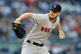 NEW YORK, NEW YORK - MAY 31:   Chris Sale #41 of the Boston Red Sox in action against the New York Yankees at Yankee Stadium on May 31, 2019 in New York City. The Yankees defeated the Red Sox 4-1. (Photo by Jim McIsaac/Getty Images)