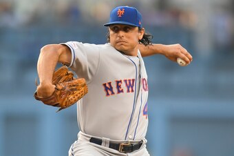 LOS ANGELES, CA - MAY 30: Starting pitcher Jason Vargas #44 of the New York Mets pitches against the Los Angeles Dodgers in the first inning at Dodger Stadium on May 30, 2019 in Los Angeles, California. (Photo by John McCoy/Getty Images)