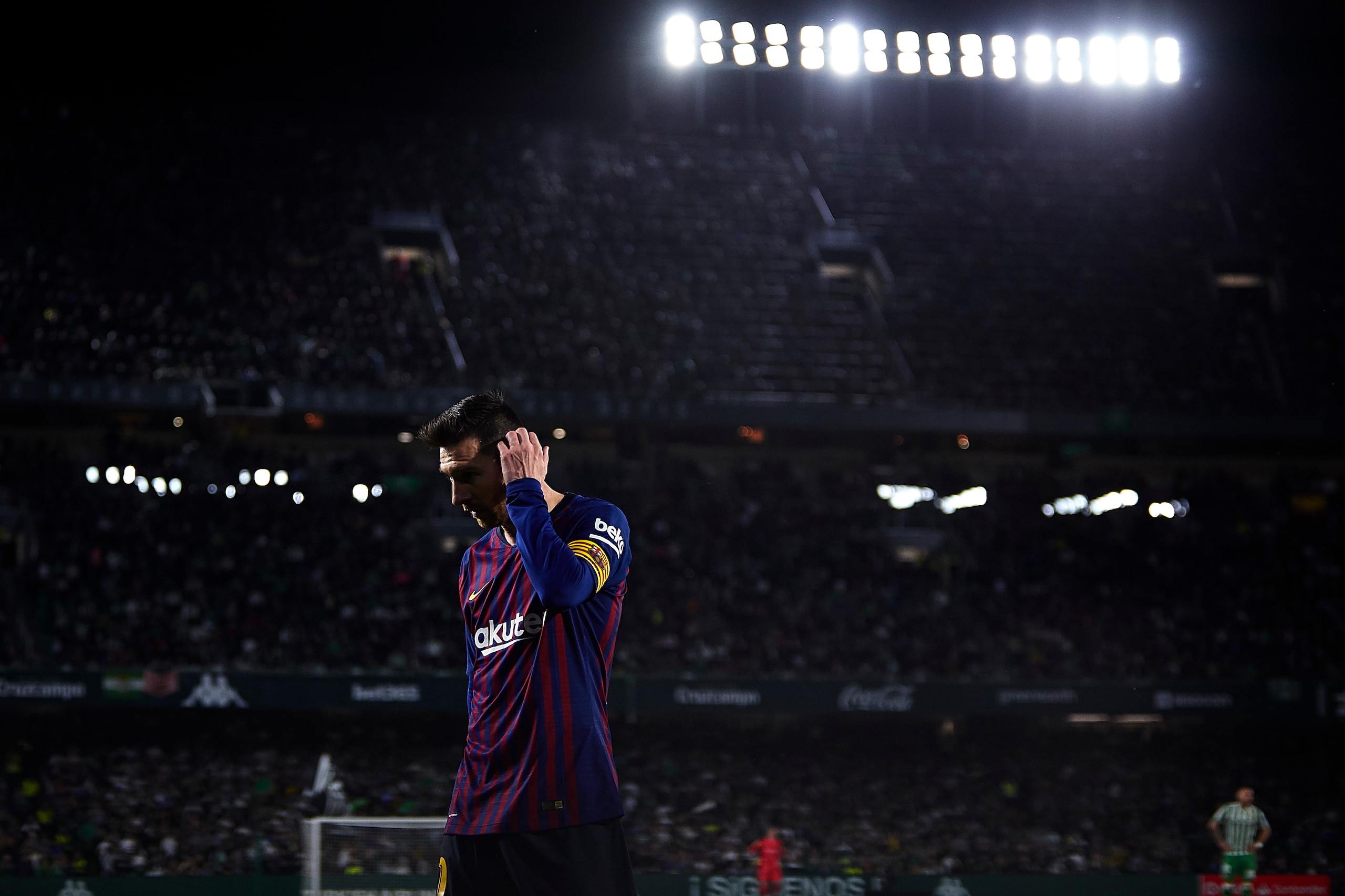 SEVILLE, SPAIN - MARCH 17: Lionel Messi of FC Barcelona looks on during the La Liga match between Real Betis Balompie and FC Barcelona at Estadio Benito Villamarin on March 17, 2019 in Seville, Spain. (Photo by Quality Sport Images/Getty Images) SEVILLE, SPAIN - MARCH 17: Lionel Messi of FC Barcelona looks on during the La Liga match between Real Betis Balompie and FC Barcelona at Estadio Benito Villamarin on March 17, 2019 in Seville, Spain. (Photo by Quality Sport Images/Getty Images)
