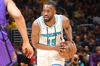 LOS ANGELES, CA - MARCH 29: Kemba Walker #15 of the Charlotte Hornets handles the ball during the game against the Los Angeles Lakers on March 29, 2019 at STAPLES Center in Los Angeles, California. NOTE TO USER: User expressly acknowledges and agrees that