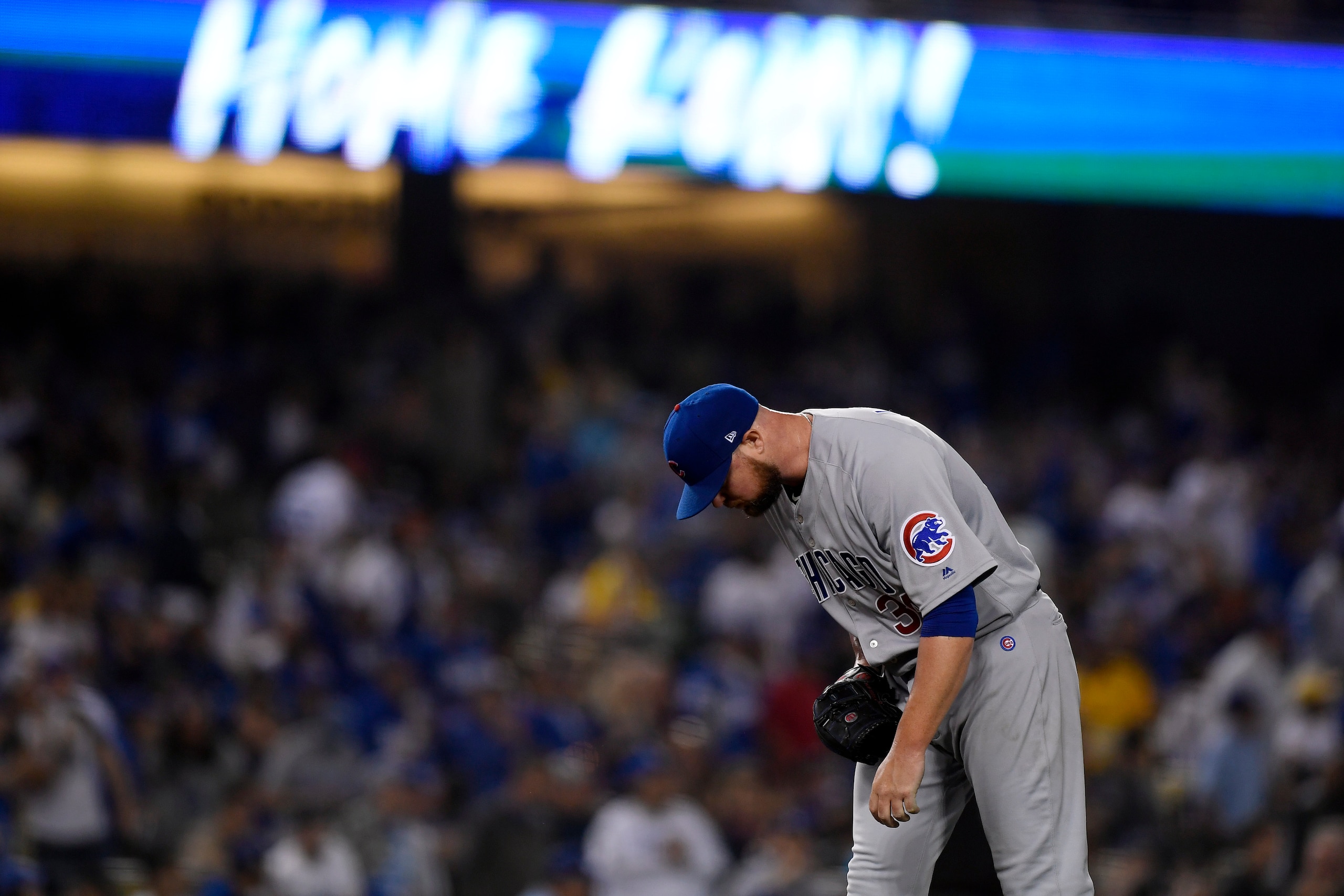 LOS ANGELES, CA - JUNE 13: Pitcher Jon Lester #34 of the Chicago Cubs reacts after giving up second two run home run of the fourth inning to Max Muncy #13 of the Los Angeles Dodgers at Dodger Stadium on June 13, 2019 in Los Angeles, California. (Photo by 