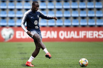 France's defender Ferland Mendy plays the ball as he takes part in a training session at the National stadium in Andorra La Vella, on June 10, 2019 on the eve of the UEFA Euro 2020 qualification football match between Andorra and France. (Photo by FRANCK 