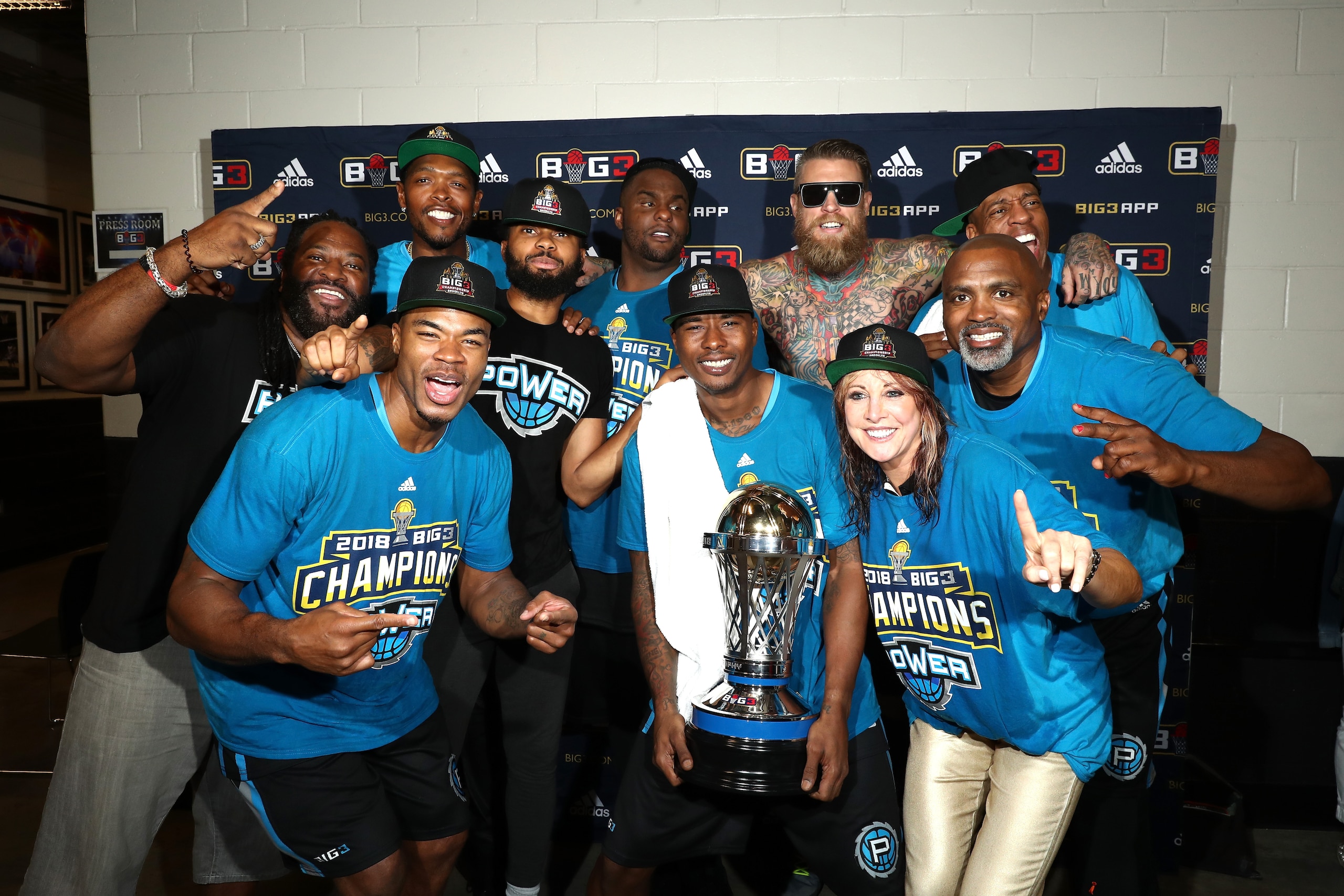 BROOKLYN, NY - AUGUST 24:  Power celebrate after defeating 3's Company during the BIG3 Championship at the Barclays Center on August 24, 2018 in Brooklyn, New York.  (Photo by Al Bello/BIG3/Getty Images)