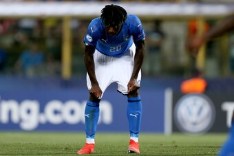 BOLOGNA, ITALY - JUNE 19: Moise Kean of Italy U21  during the  EURO U21 match between Italy  v Poland  at the Stadio Renato Dall'Ara on June 19, 2019 in Bologna Italy (Photo by Danilo Di Giovanni/Soccrates/Getty Images)