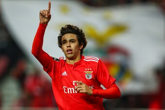 LISBON, PORTUGAL - APRIL 22: Joao Felix of SL Benfica celebrates scoring SL Benfica first goal during the Liga NOS match between SL Benfica and CS Maritimo at Estadio da Luz on April 22, 2019 in Lisbon, Portugal. (Photo by Carlos Rodrigues/Getty Images)