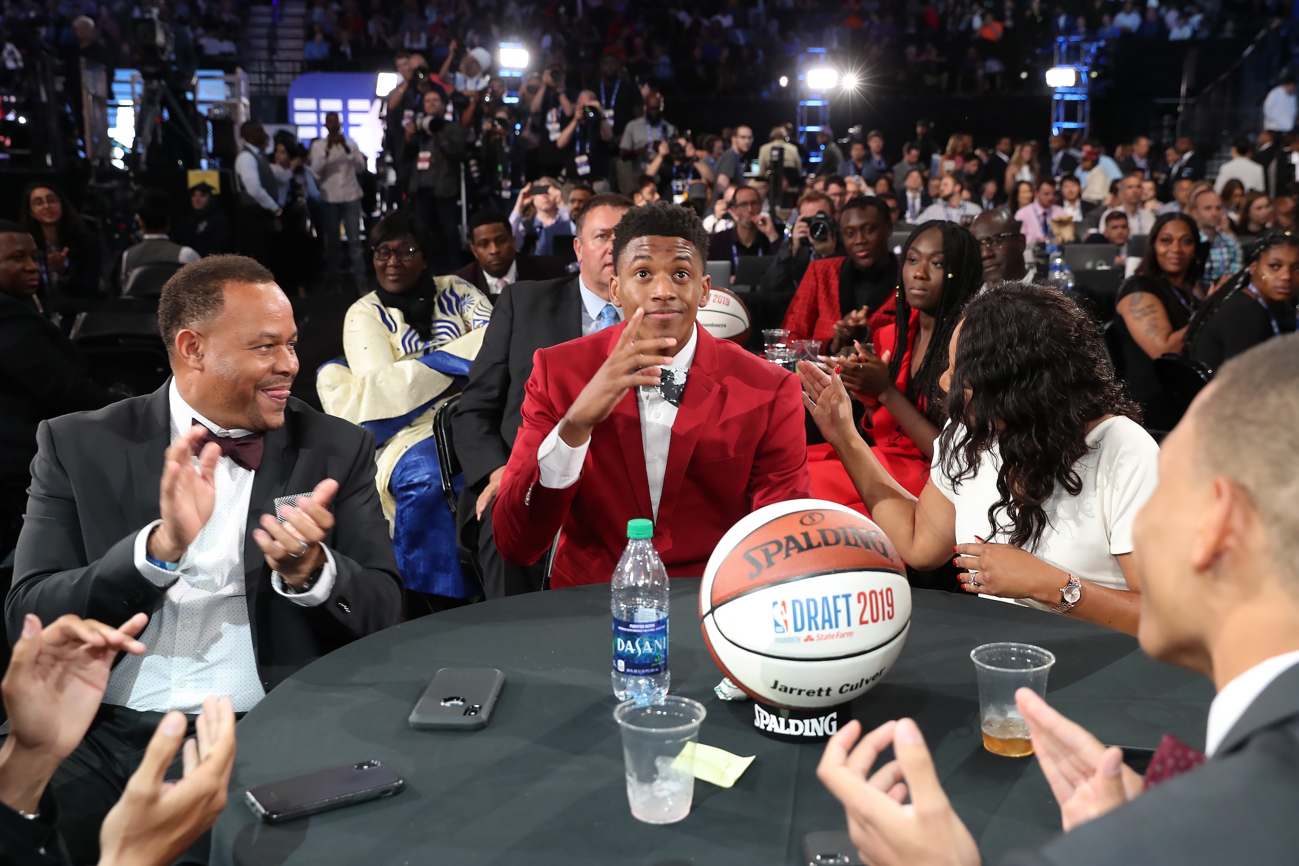 BROOKLYN, NY - JUNE 20: Jarrett Culver reacts after being selected sixth overall by the Phoenix Suns during the 2019 NBA Draft on June 20, 2019 at the Barclays Center in Brooklyn, New York. NOTE TO USER: User expressly acknowledges and agrees that, by dow