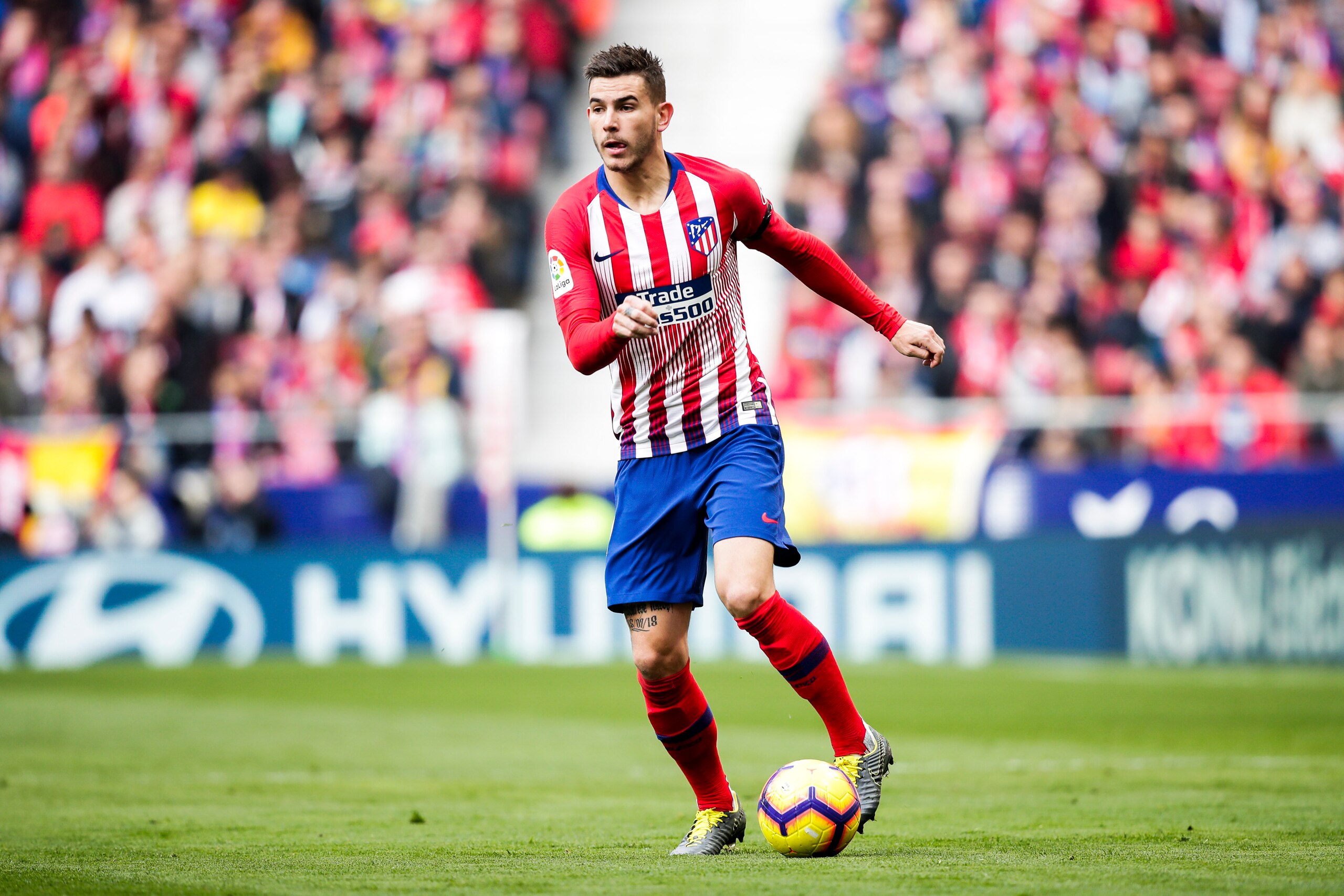 MADRID, SPAIN - FEBRUARY 9: Lucas Hernandez of Atletico Madrid during the La Liga Santander  match between Atletico Madrid v Real Madrid at the Estadio Wanda Metropolitano on February 9, 2019 in Madrid Spain (Photo by David S. Bustamante/Soccrates/Getty I