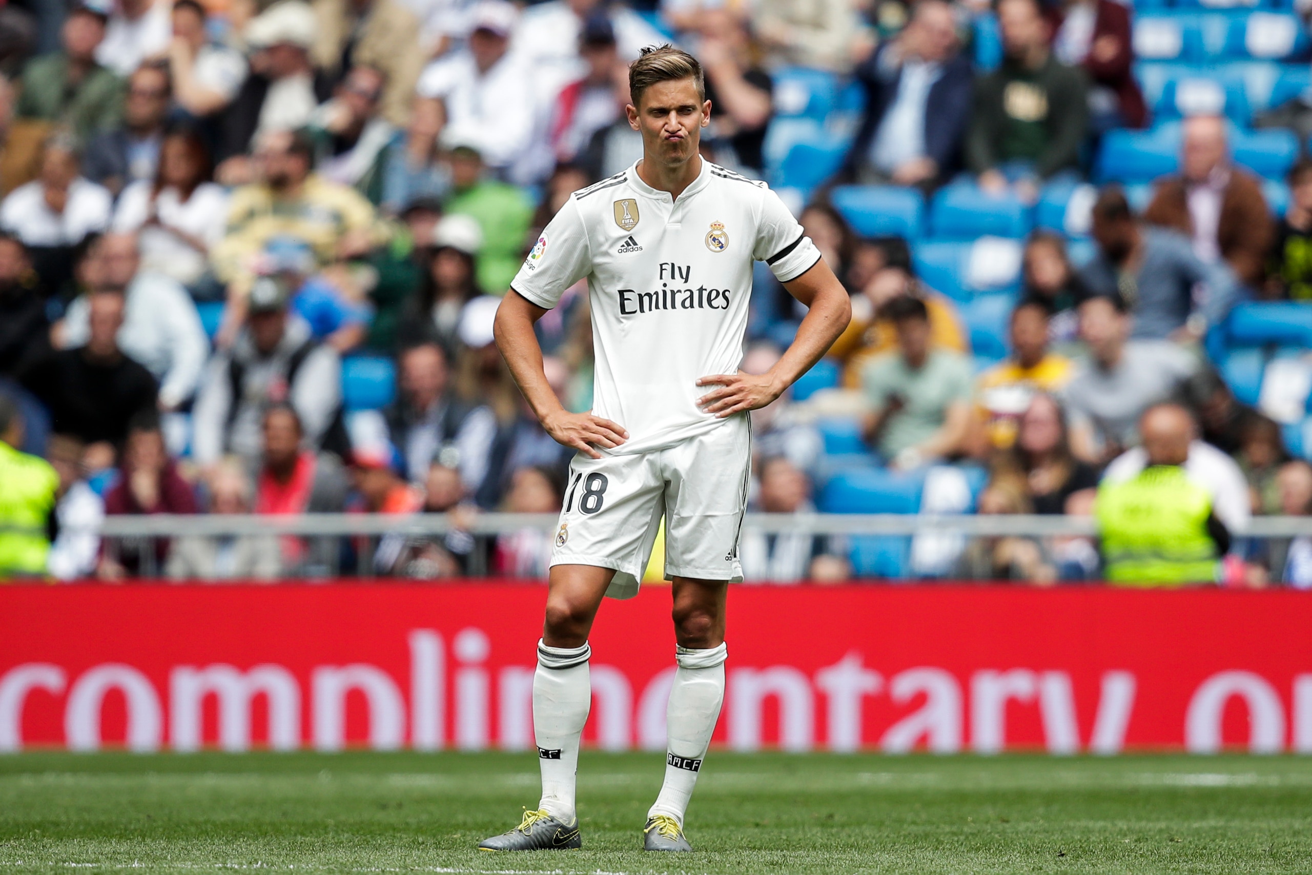MADRID, SPAIN - MAY 19: Marcos Llorente of Real Madrid during the La Liga Santander  match between Real Madrid v Real Betis Sevilla at the Santiago Bernabeu on May 19, 2019 in Madrid Spain (Photo by David S. Bustamante/Soccrates/Getty Images)