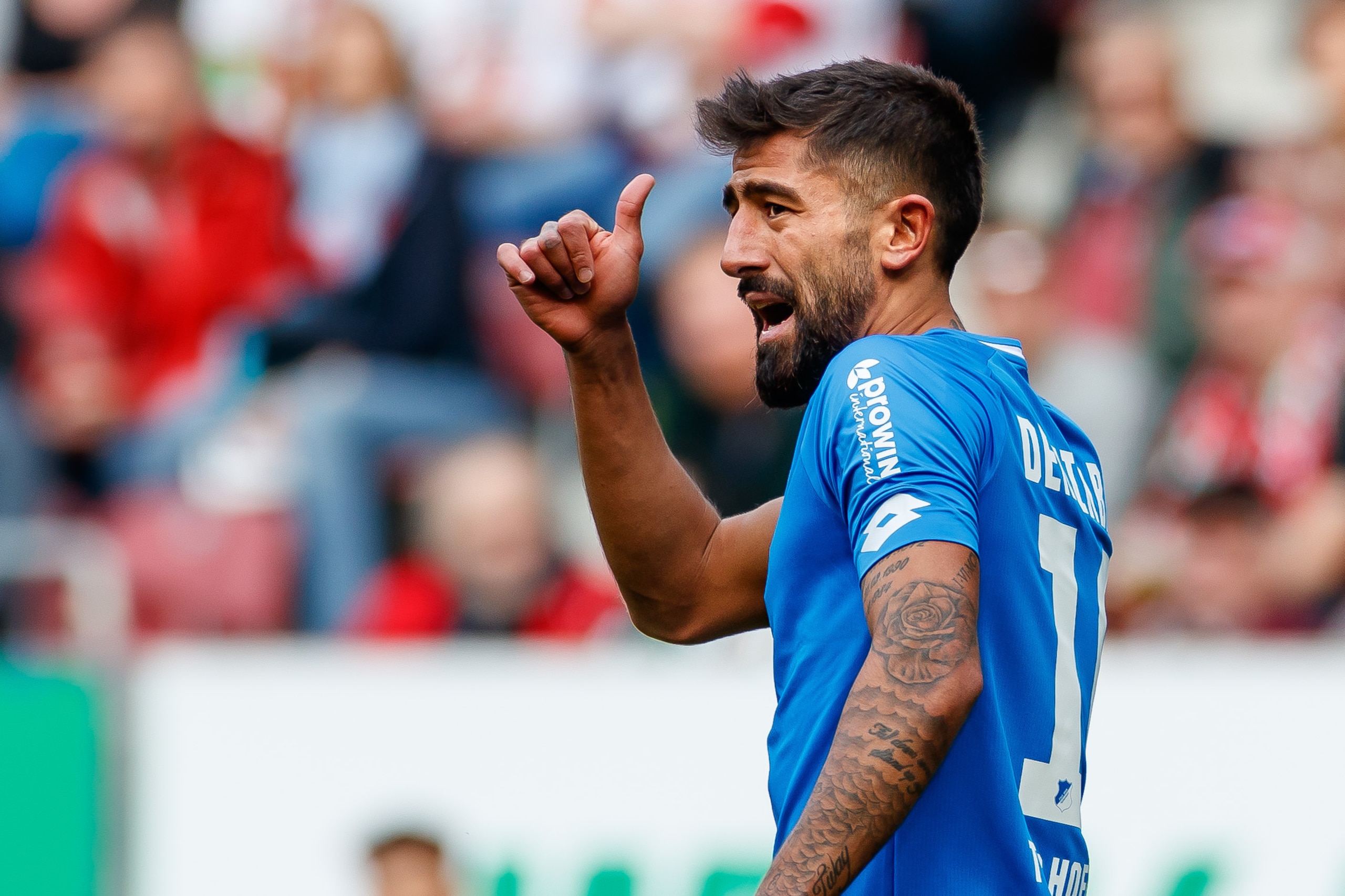 AUGSBURG, GERMANY - APRIL 07: Kerem Demirbay of TSG Hoffenheim gestures during the Bundesliga match between FC Augsburg and TSG Hoffenheim at WWK-Arena on April 07, 2019 in Augsburg, Germany. (Photo by TF-Images/Getty Images)