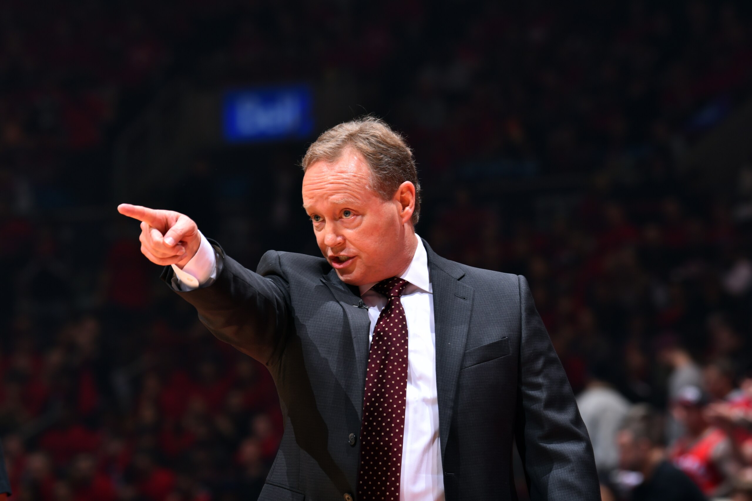 TORONTO, CANADA - MAY 25: Head Coach Mike Budenholzer of the Milwaukee Bucks looks on during a game against the Toronto Raptors during Game Six of the Eastern Conference Finals on May 25, 2019 at Scotiabank Arena in Toronto, Ontario, Canada. NOTE TO USER: