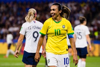 LE HAVRE, FRANCE - JUNE 23: Marta Silva of Brazil in action during the 2019 FIFA Women's World Cup France Round Of 16 match between France and Brazil at Stade Oceane on June 23, 2019 in Le Havre, France. (Photo by Marcio Machado/Getty Images)