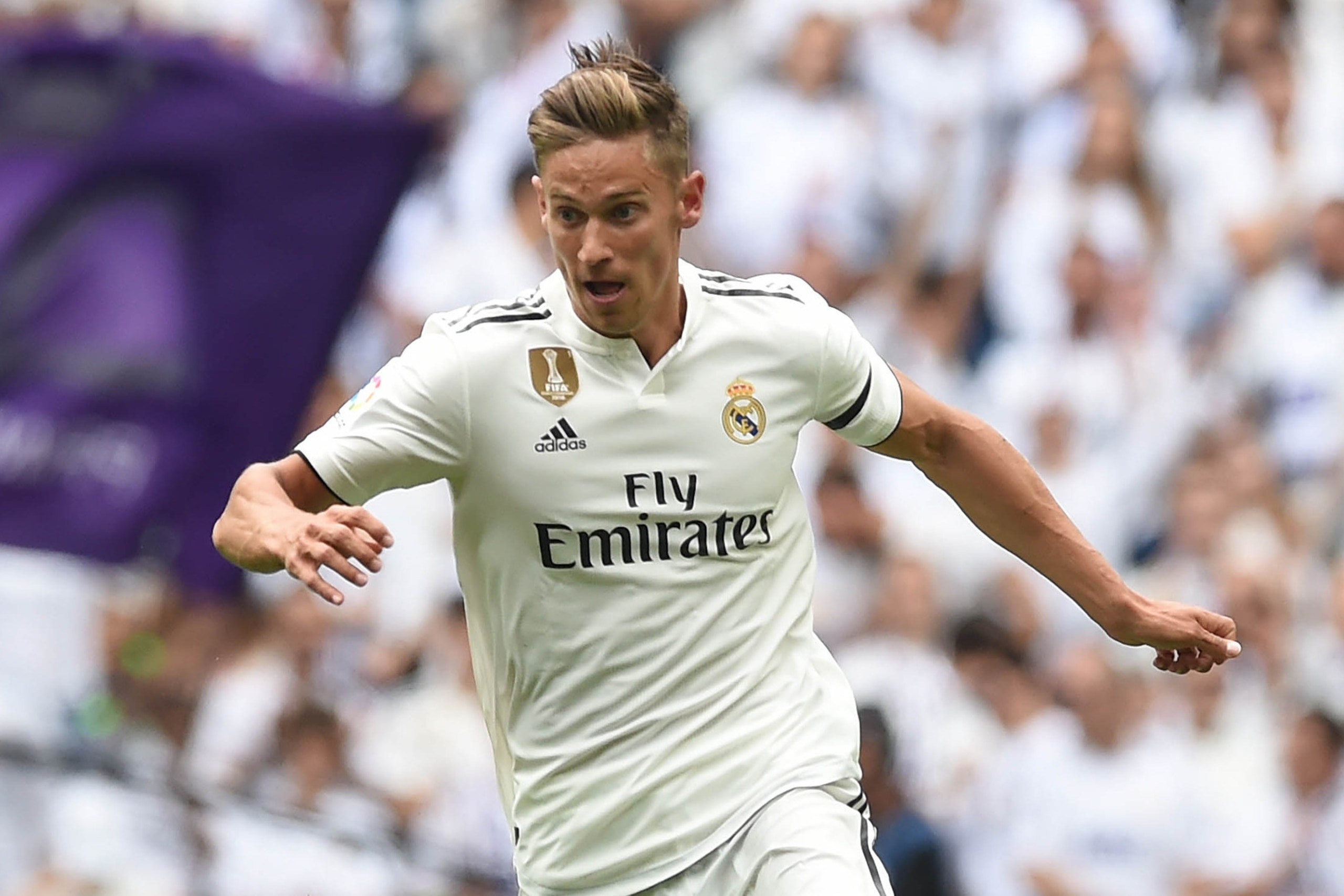 MADRID, SPAIN - MAY 19: Marcos Llorente of Real Madrid in action during the La Liga match between Real Madrid CF and Real Betis Balompie at Estadio Santiago Bernabeu on May 19, 2019 in Madrid, Spain. (Photo by Denis Doyle/Getty Images)