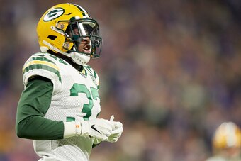 MINNEAPOLIS, MN - NOVEMBER 25: Josh Jackson #37 of the Green Bay Packers looks on during the game against the Minnesota Vikings at U.S. Bank Stadium on November 25, 2018 in Minneapolis, Minnesota. (Photo by Hannah Foslien/Getty Images)