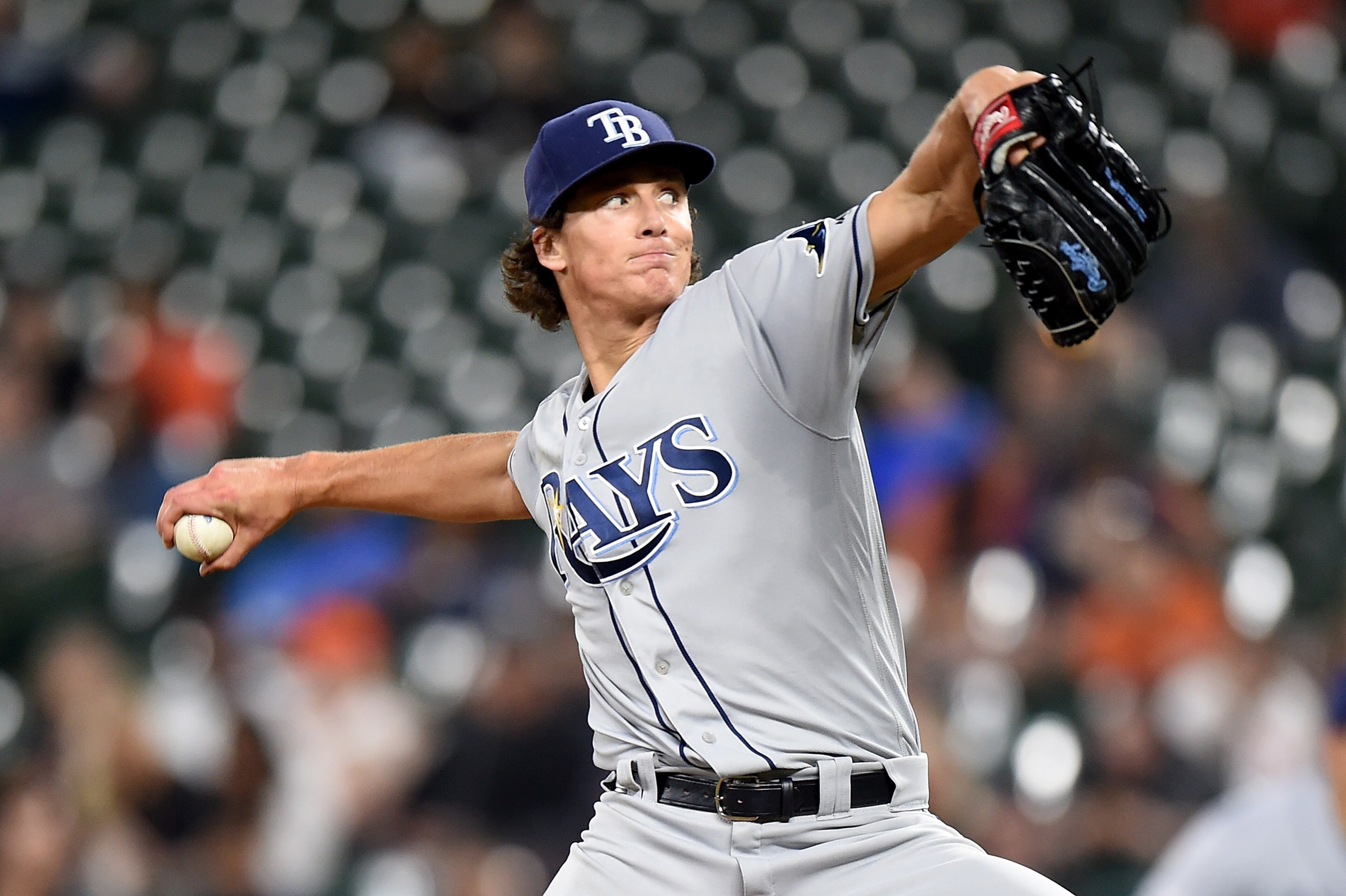 BALTIMORE, MD - MAY 03:  Tyler Glasnow #20 of the Tampa Bay Rays pitches against the Baltimore Orioles at Oriole Park at Camden Yards on May 3, 2019 in Baltimore, Maryland.  (Photo by G Fiume/Getty Images)