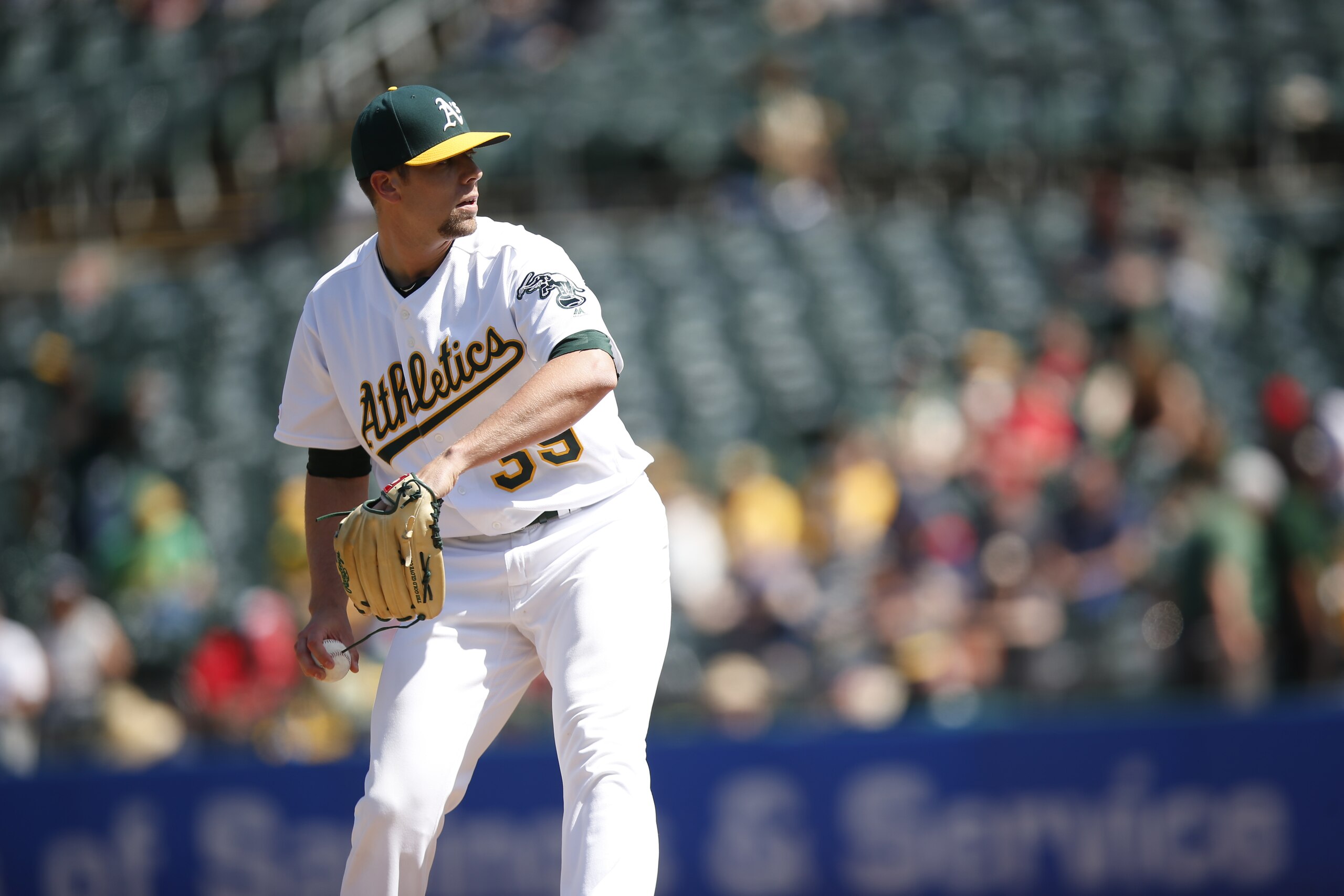 OAKLAND, CA - MAY 29: Blake Treinen #39 of the Oakland Athletics pitches during the game against the Los Angeles Angels of Anaheim at the Oakland-Alameda County Coliseum on May 29, 2019 in Oakland, California. The Angels defeated the Athletics 12-7. (Phot