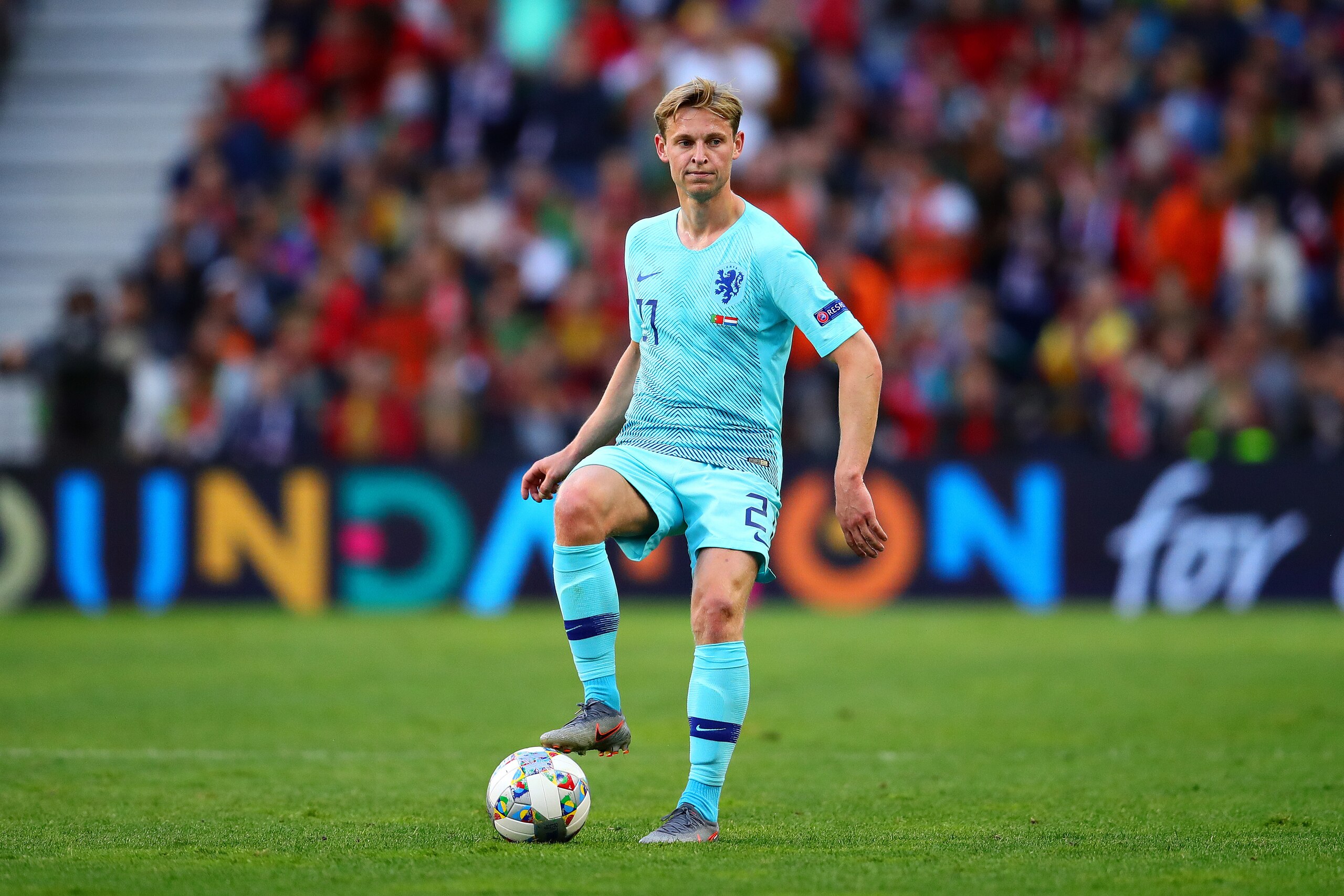 PORTO, PORTUGAL - JUNE 09: Frenkie de Jong of Netherlands in action during the UEFA Nations League Final between Portugal and the Netherlands at Estadio do Dragao on June 09, 2019 in Porto, Portugal. (Photo by Chris Brunskill/Fantasista/Getty Images)