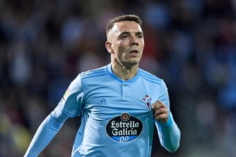 VIGO, SPAIN - MAY 18: Iago Aspas of Celta de Vigo celebrates after scoring his team's second goal during the La Liga match between RC Celta de Vigo and Rayo Vallecano de Madrid at Abanca Balaidos Stadium on May 18, 2019 in Vigo, Spain. (Photo by Quality S