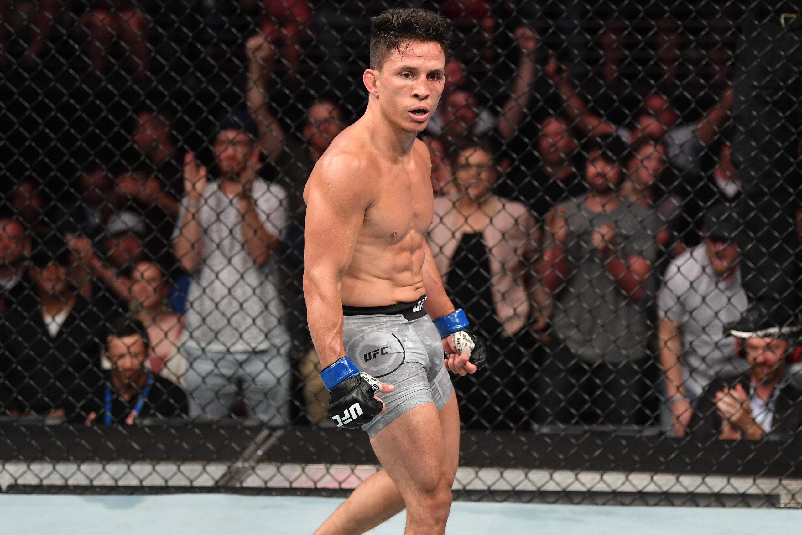 MINNEAPOLIS, MN - JUNE 29:  Joseph Benavidez celebrates after defeating Jussier Formiga of Brazil in their flyweight bout during the UFC Fight Night event at the Target Center on June 29, 2019 in Minneapolis, Minnesota. (Photo by Josh Hedges/Zuffa LLC/Zuf