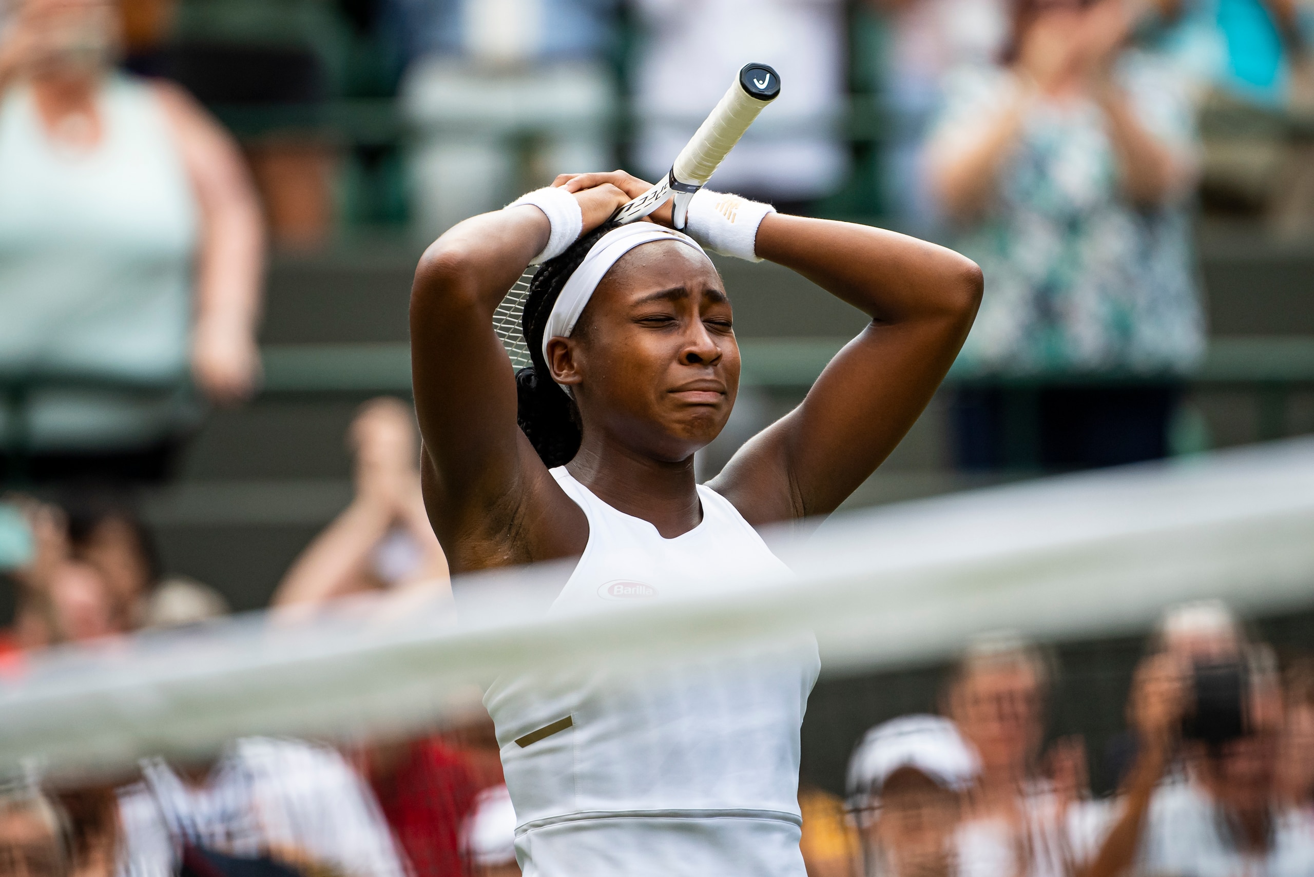 LONDON, ENGLAND - JULY 01: Cori Gauff of the United States celebrates her victory over Venus Williams of the United States during Day 1 of The Championships - Wimbledon 2019 at All England Lawn Tennis and Croquet Club on July 01, 2019 in London, England. 